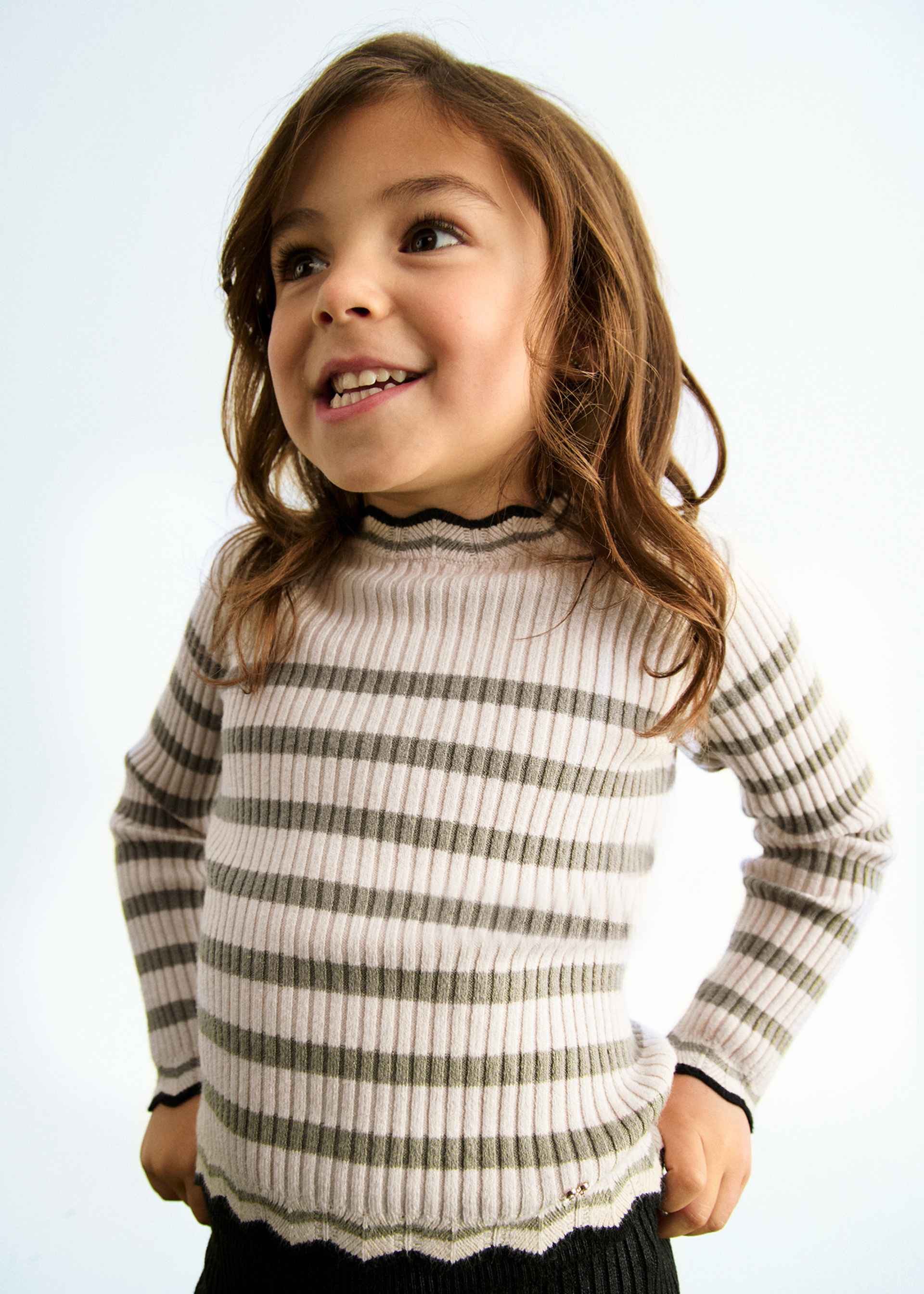 Girl Striped Ribbed Knit Turtleneck