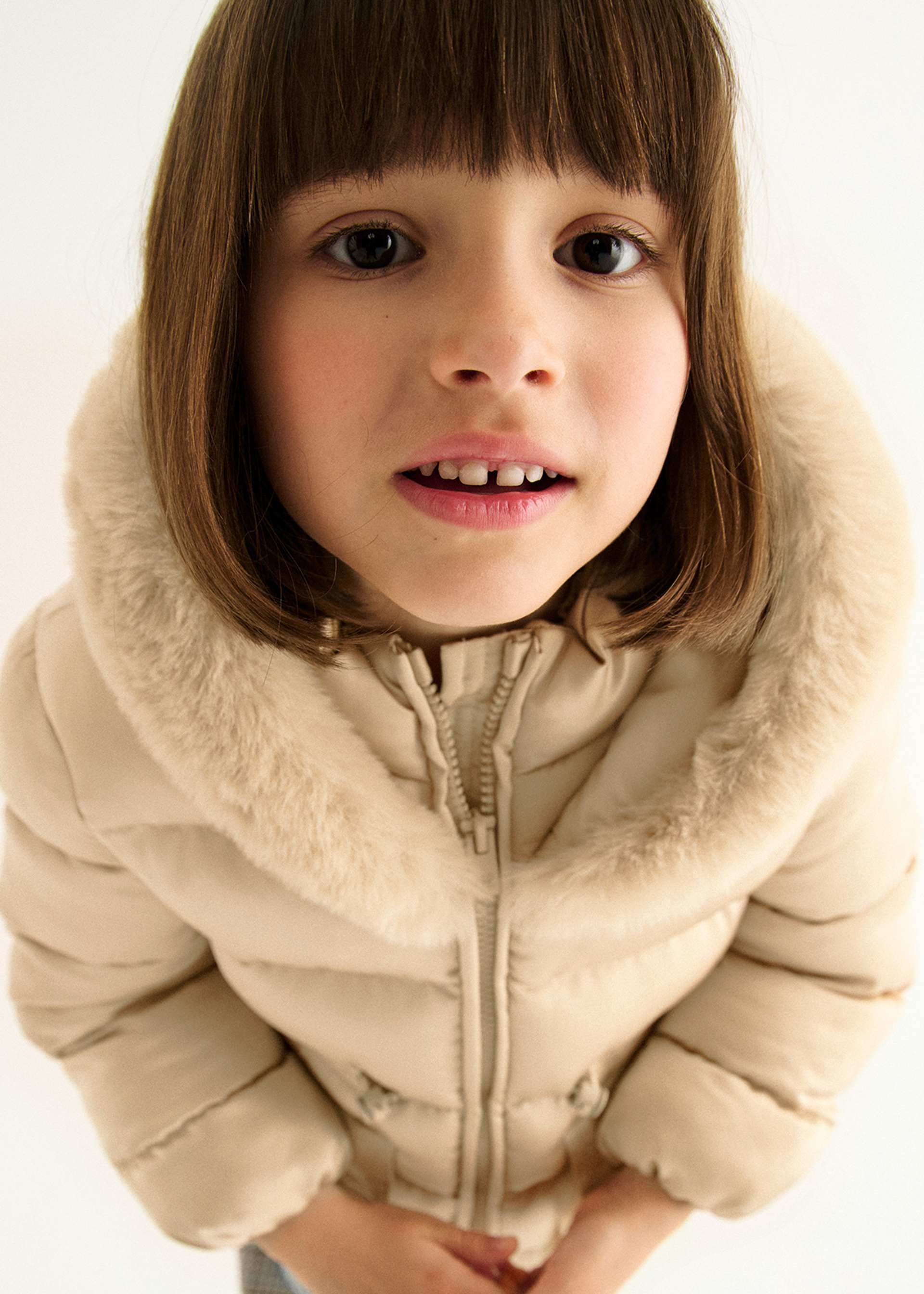 Giaccone satinato pellicciotto bambina