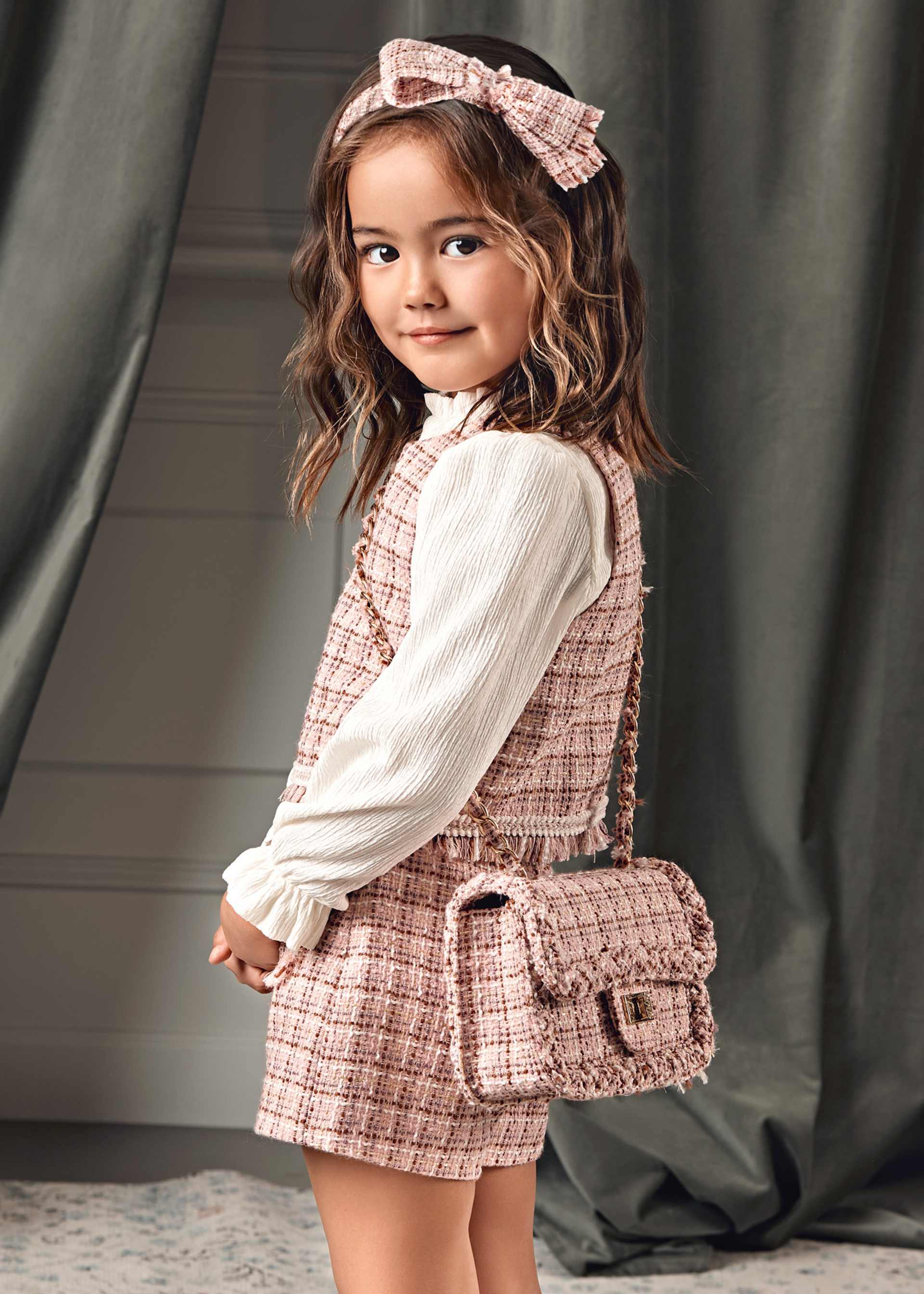 Girl Combined Tweed Bermuda Shorts Set