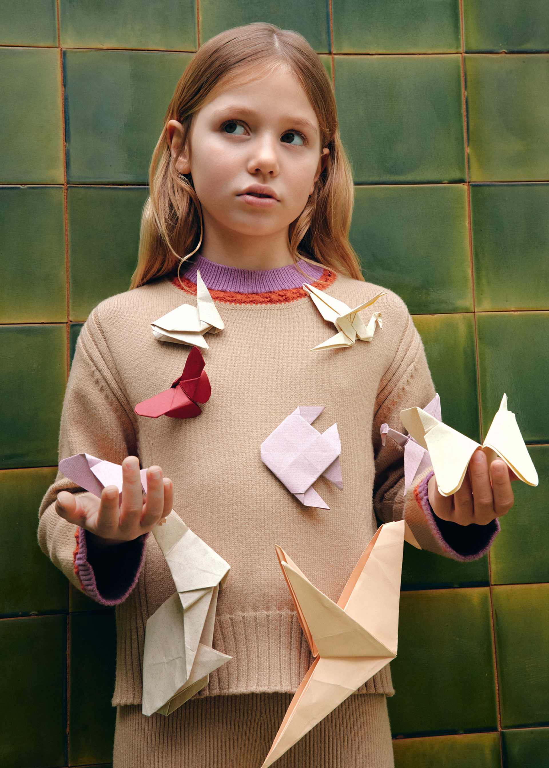 Completo pantalone in maglia costine bambina