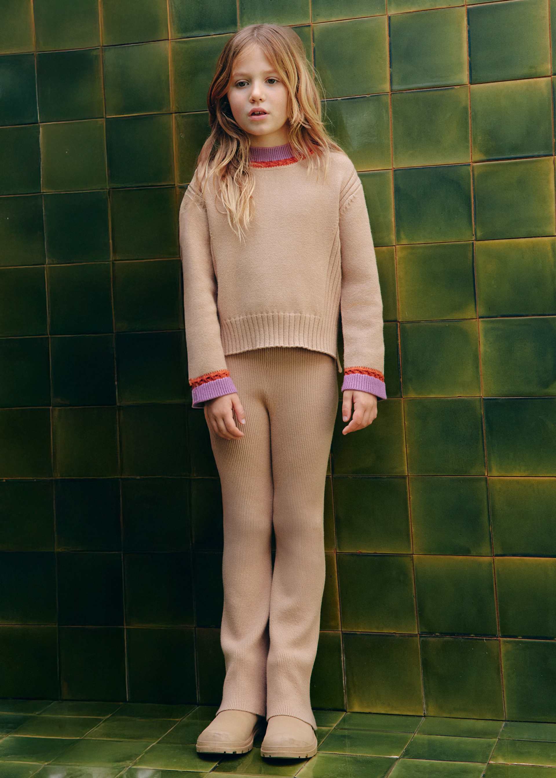 Girl Ribbed Knit Pants Set