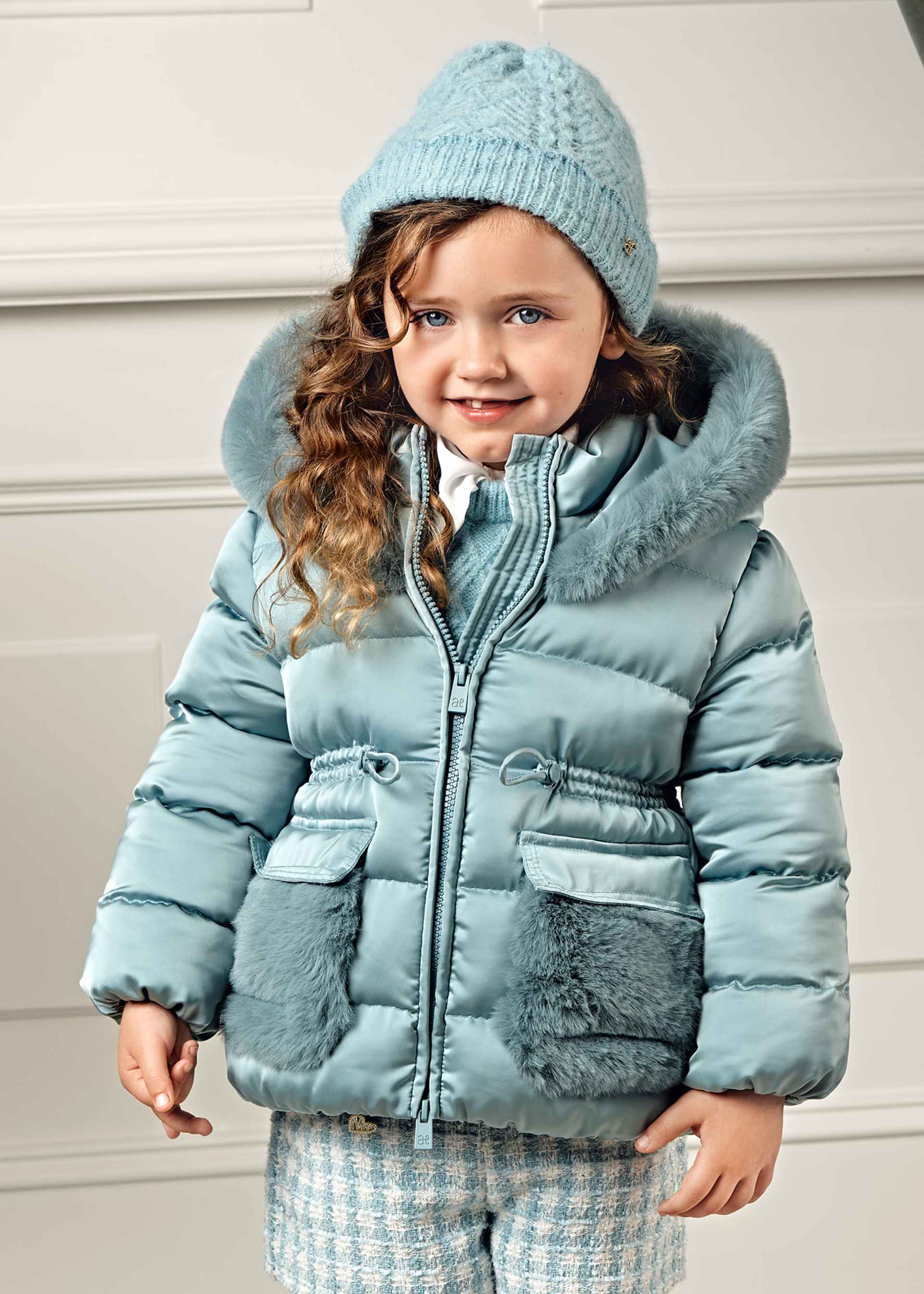 Girls satin fur coat