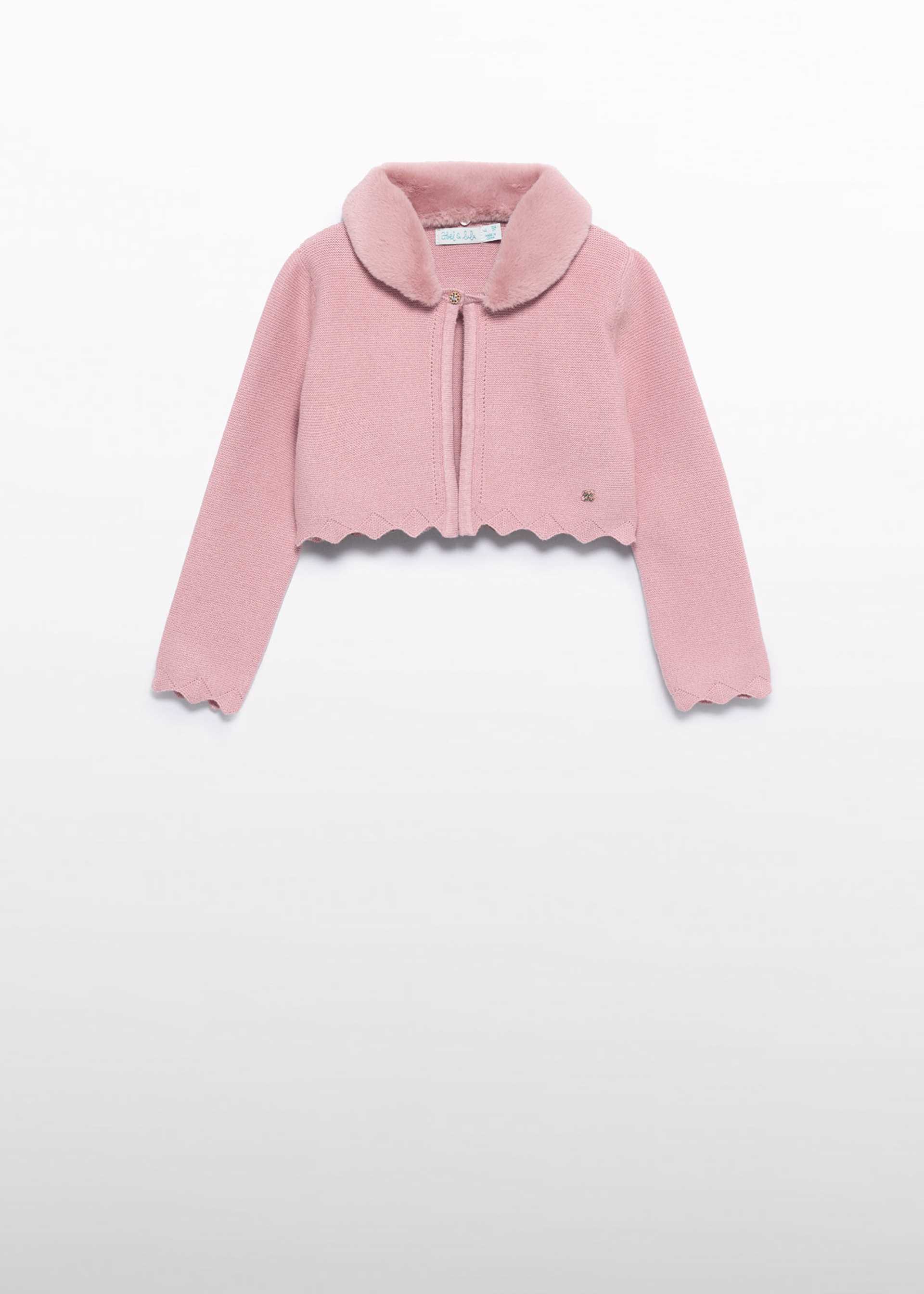 Girl Knit Cardigan with Faux Fur Collar