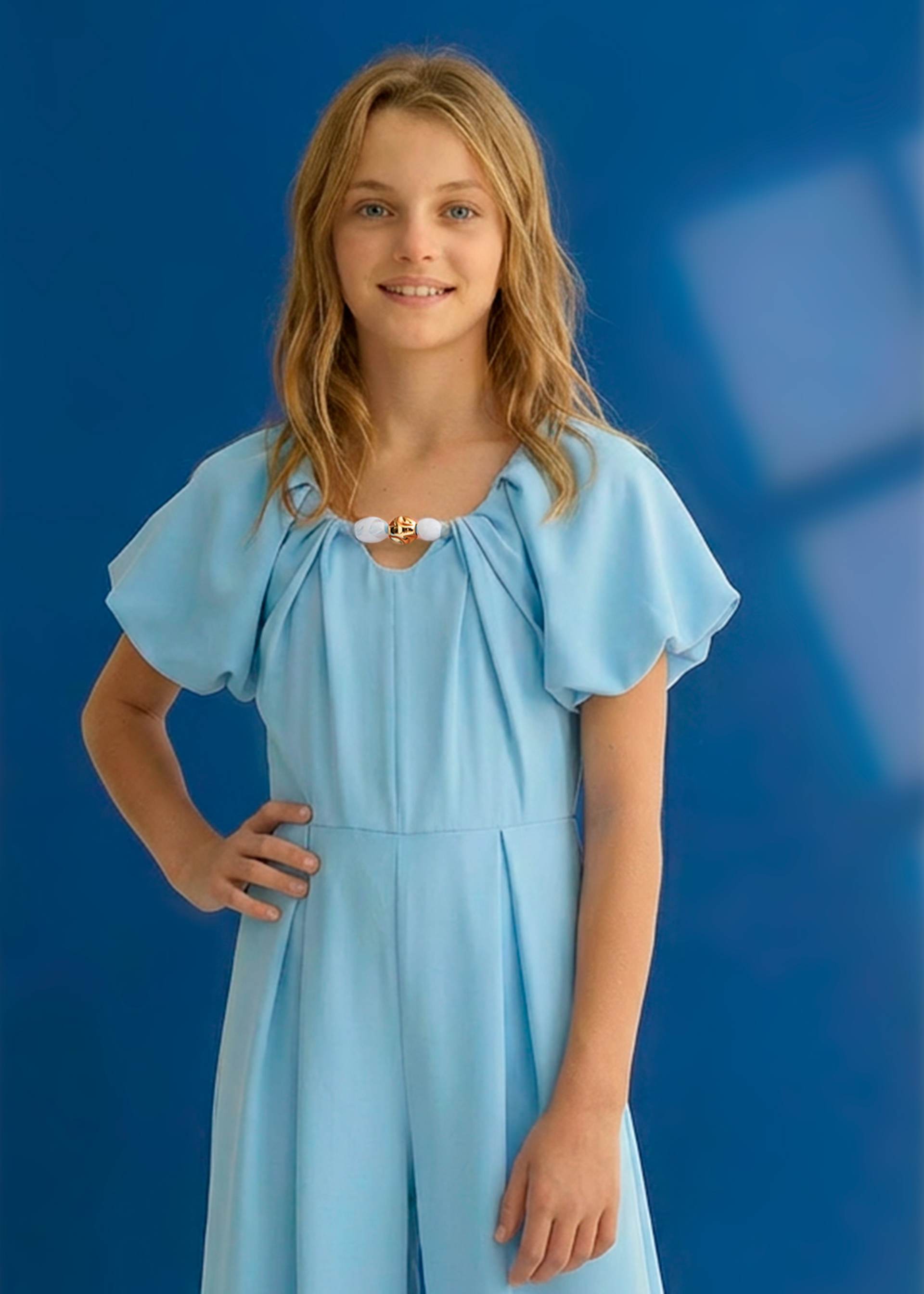 Long crepe jumpsuit for girls