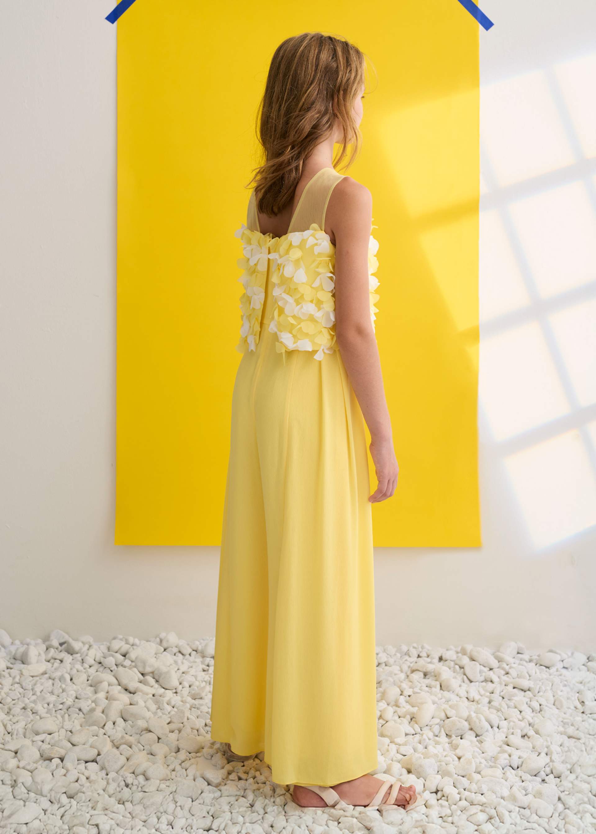 Tuta lunga chiffon fiori 3d bambina