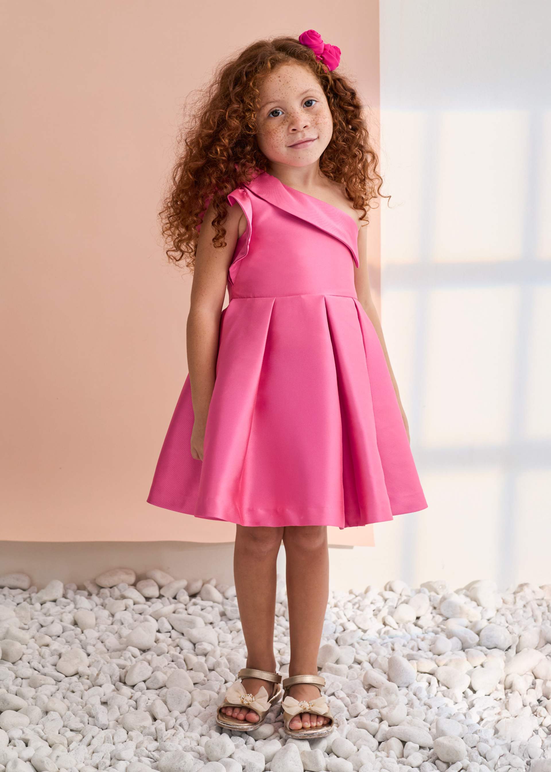 Asymmetrical mikado dress for girls
