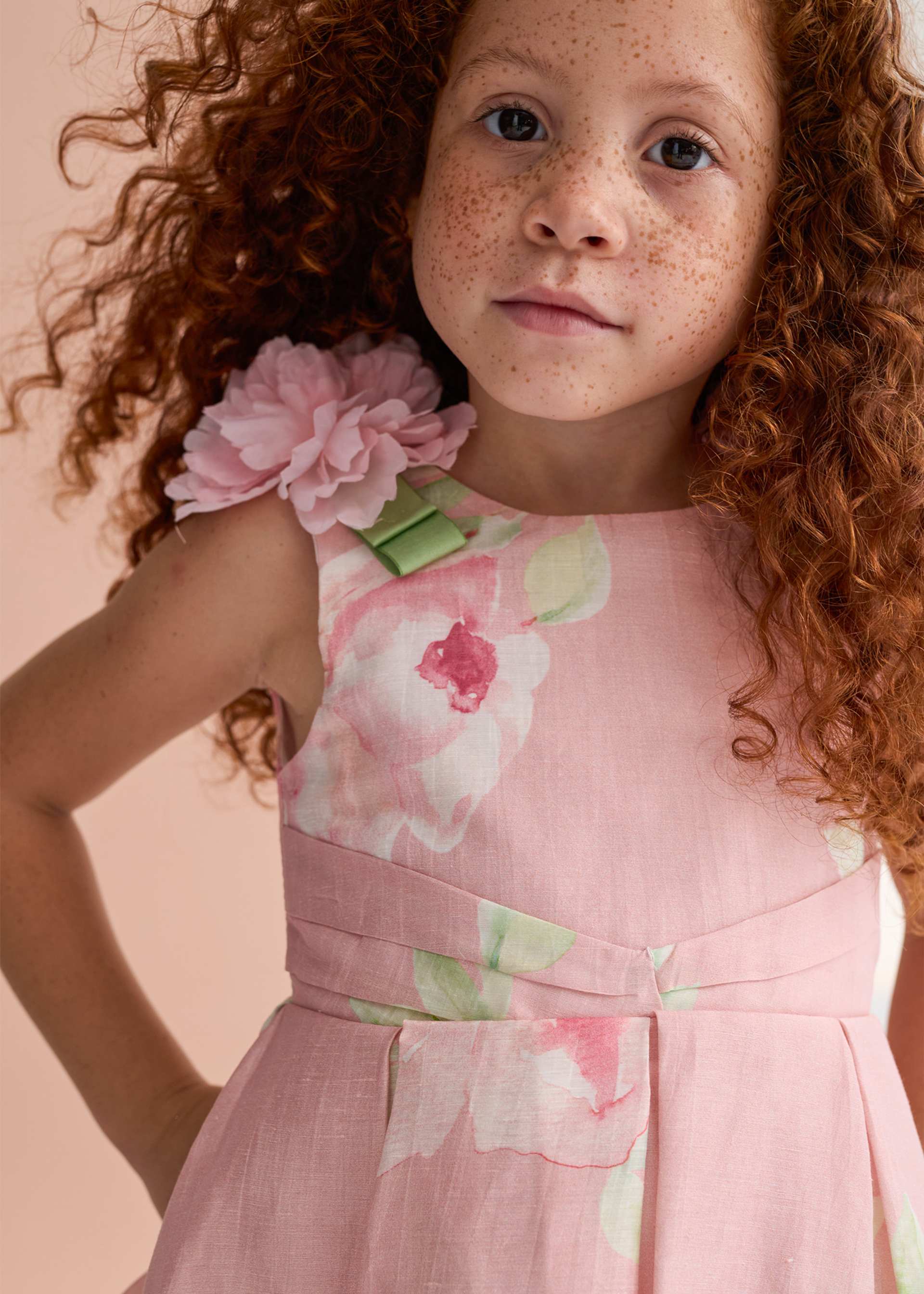 Girls' printed linen dress