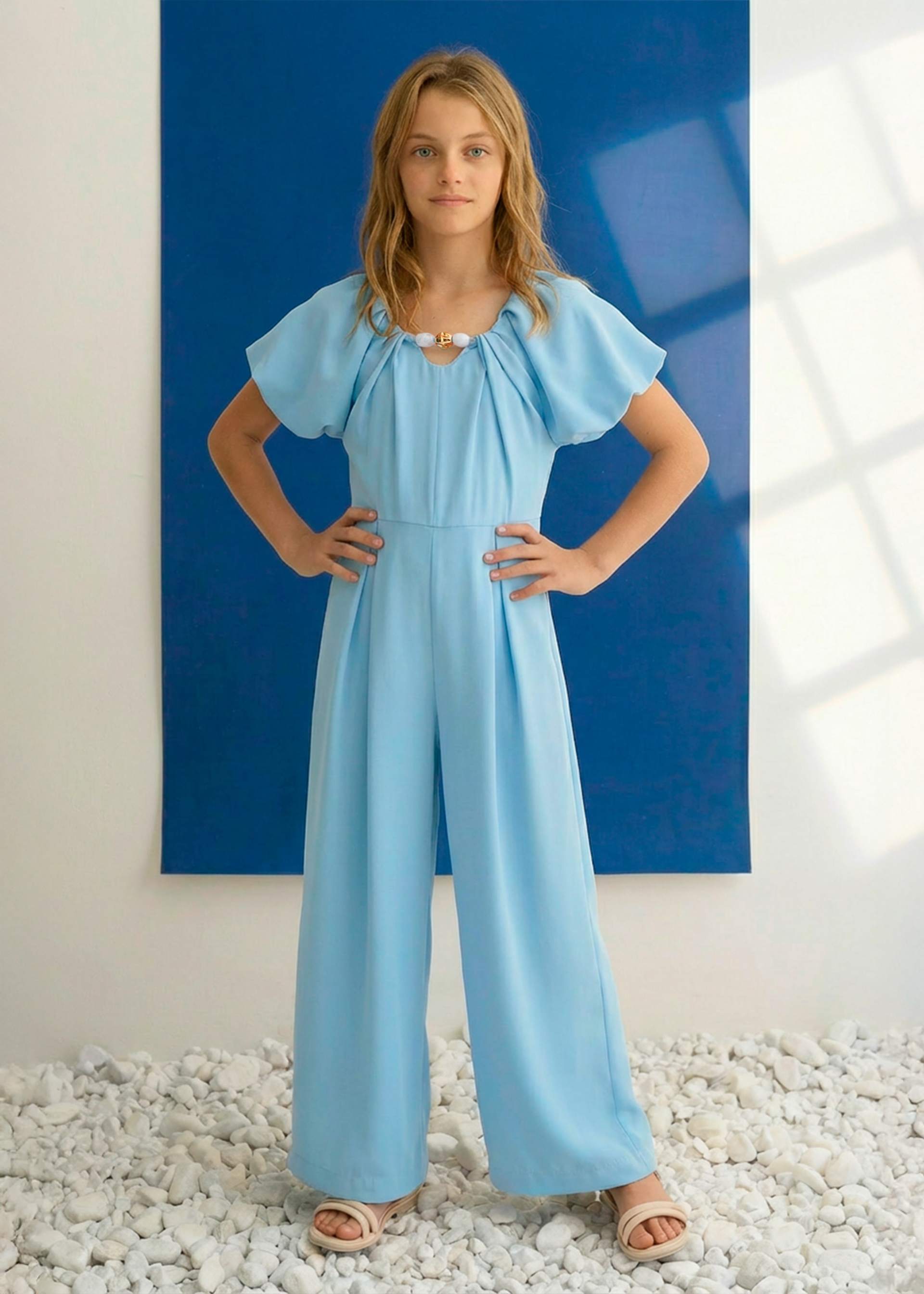 Long crepe jumpsuit for girls
