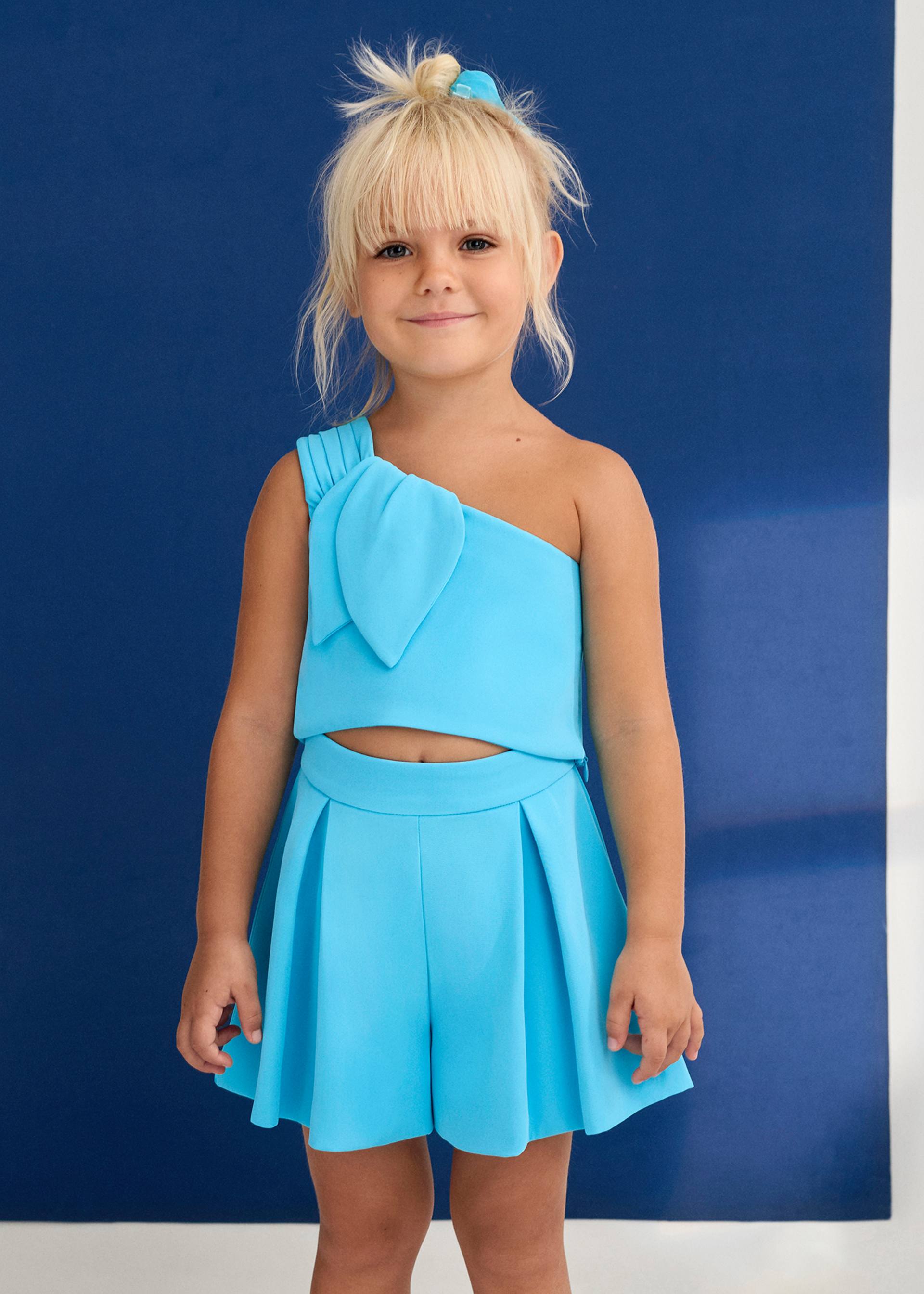 Asymmetrical crepe Bermuda shorts set for girls