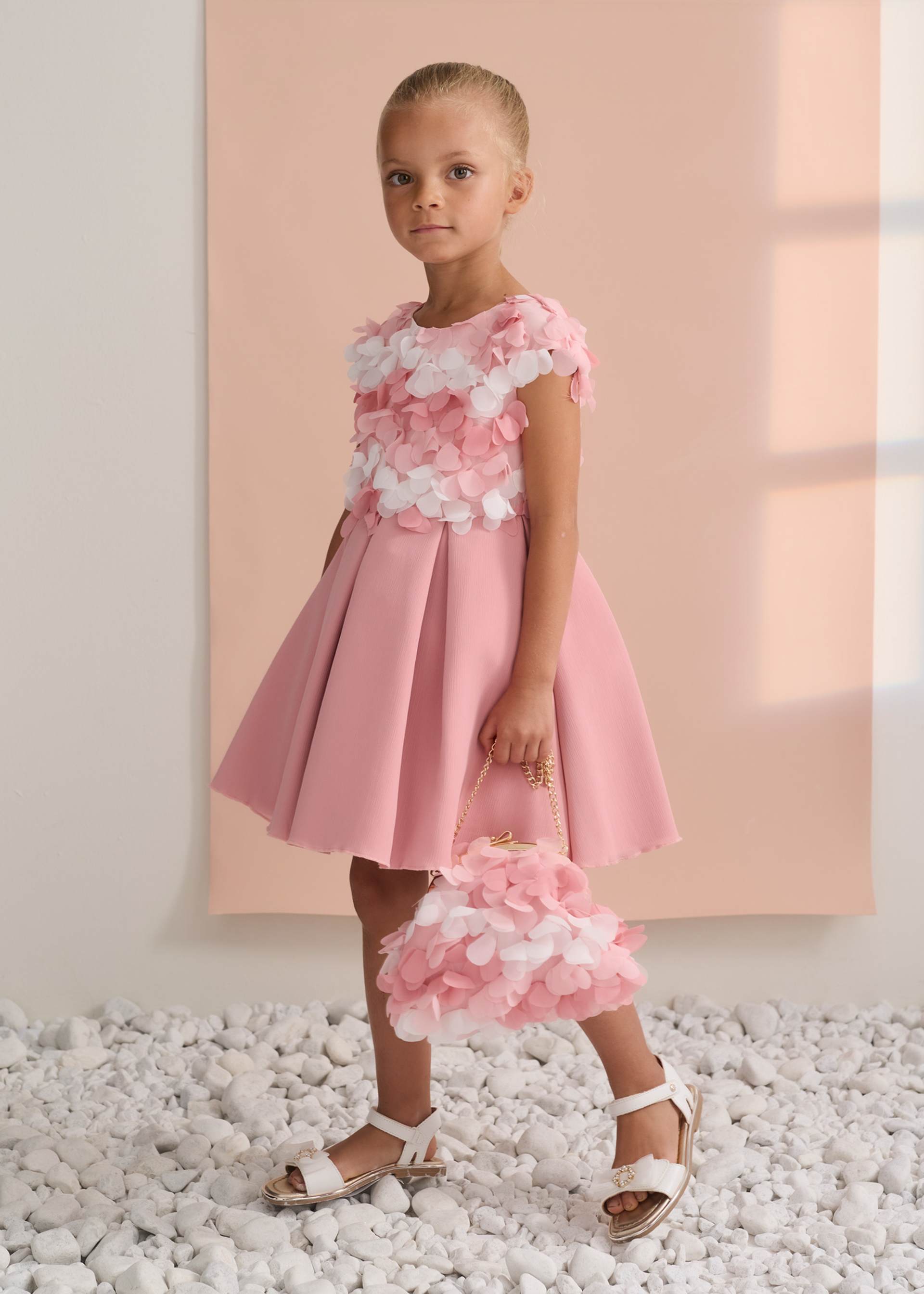 Vestido gaze flores 3d menina