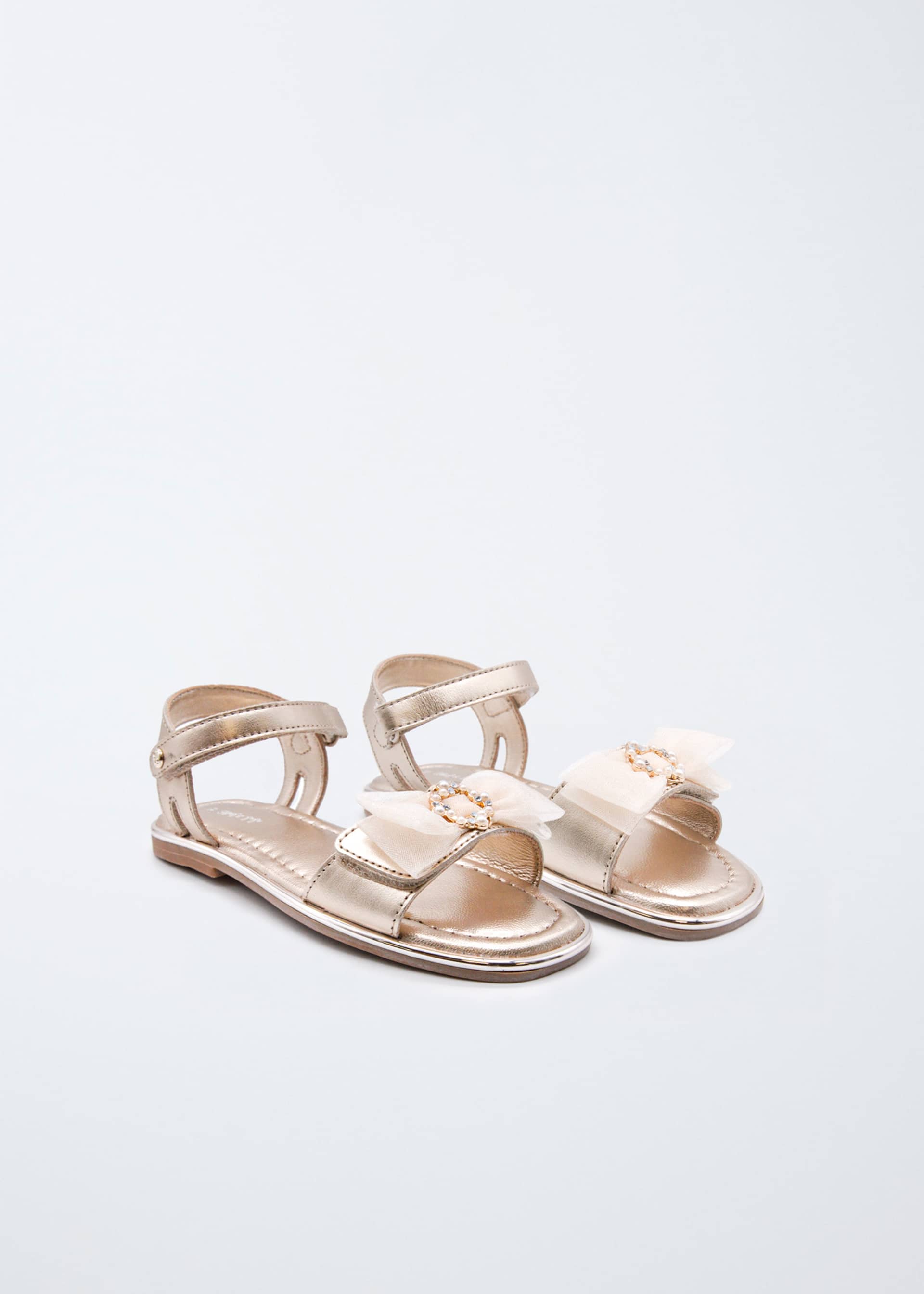 Sandale en cuir nœud en tulle fille