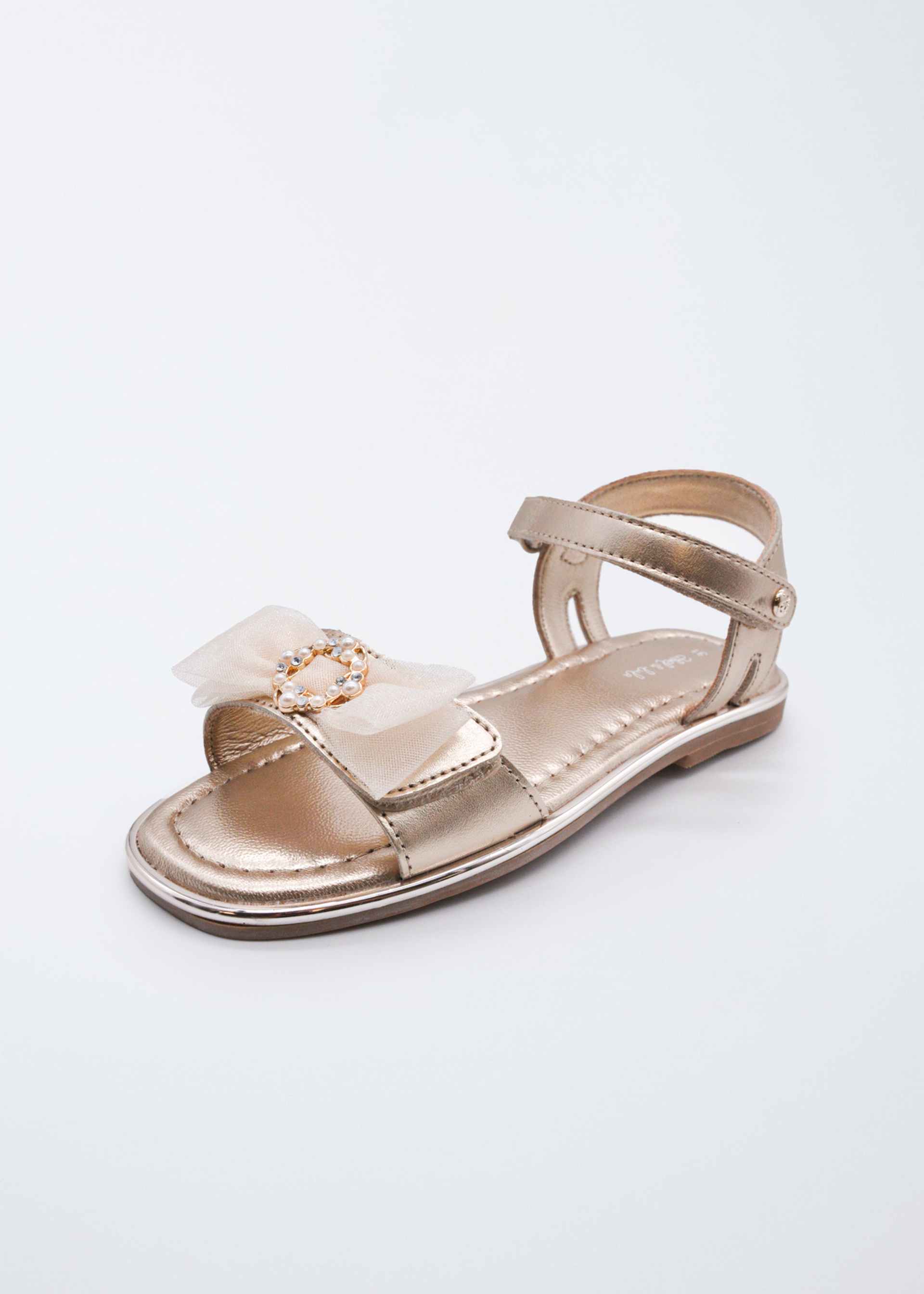 Girls' leather sandals with tulle