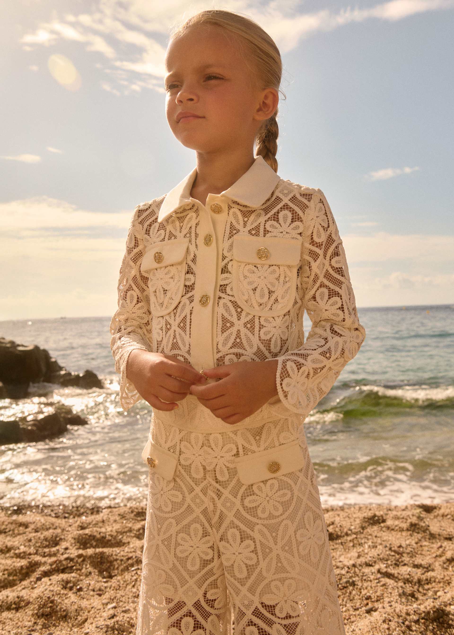 Girl Guipure Culotte Pants and Blazer Set