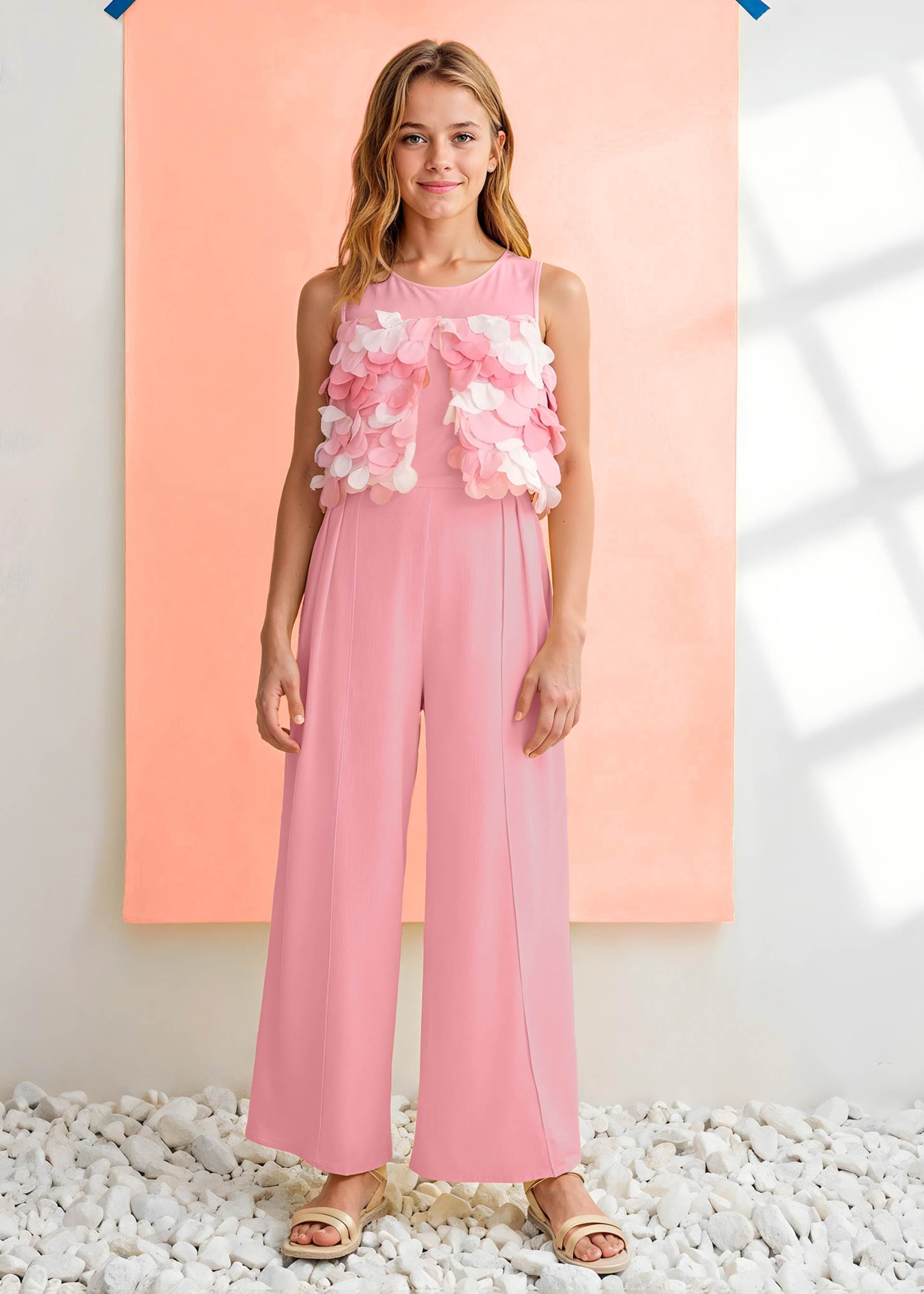 Girl 3D Floral Chiffon Jumpsuit
