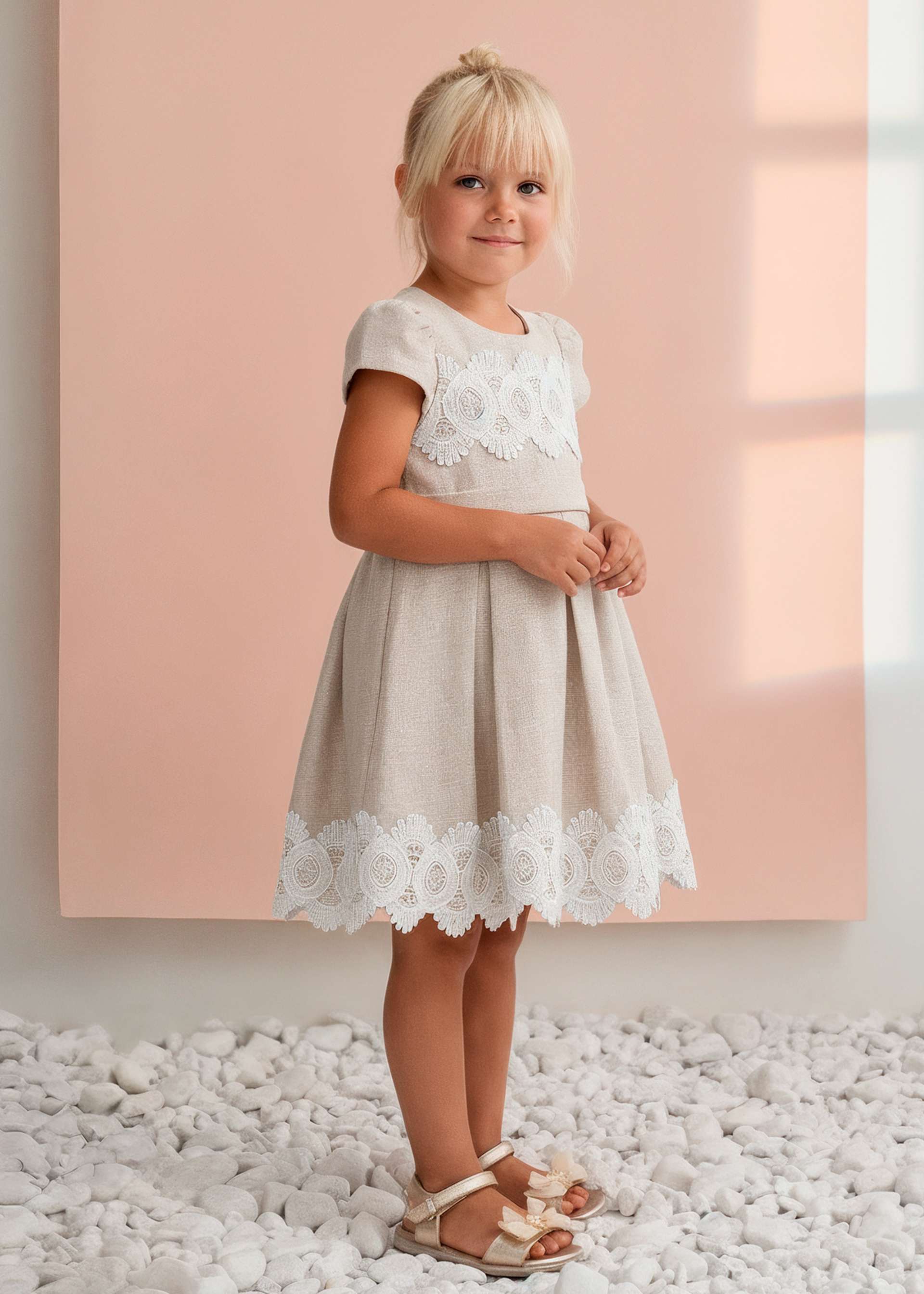 Girl's guipure linen dress