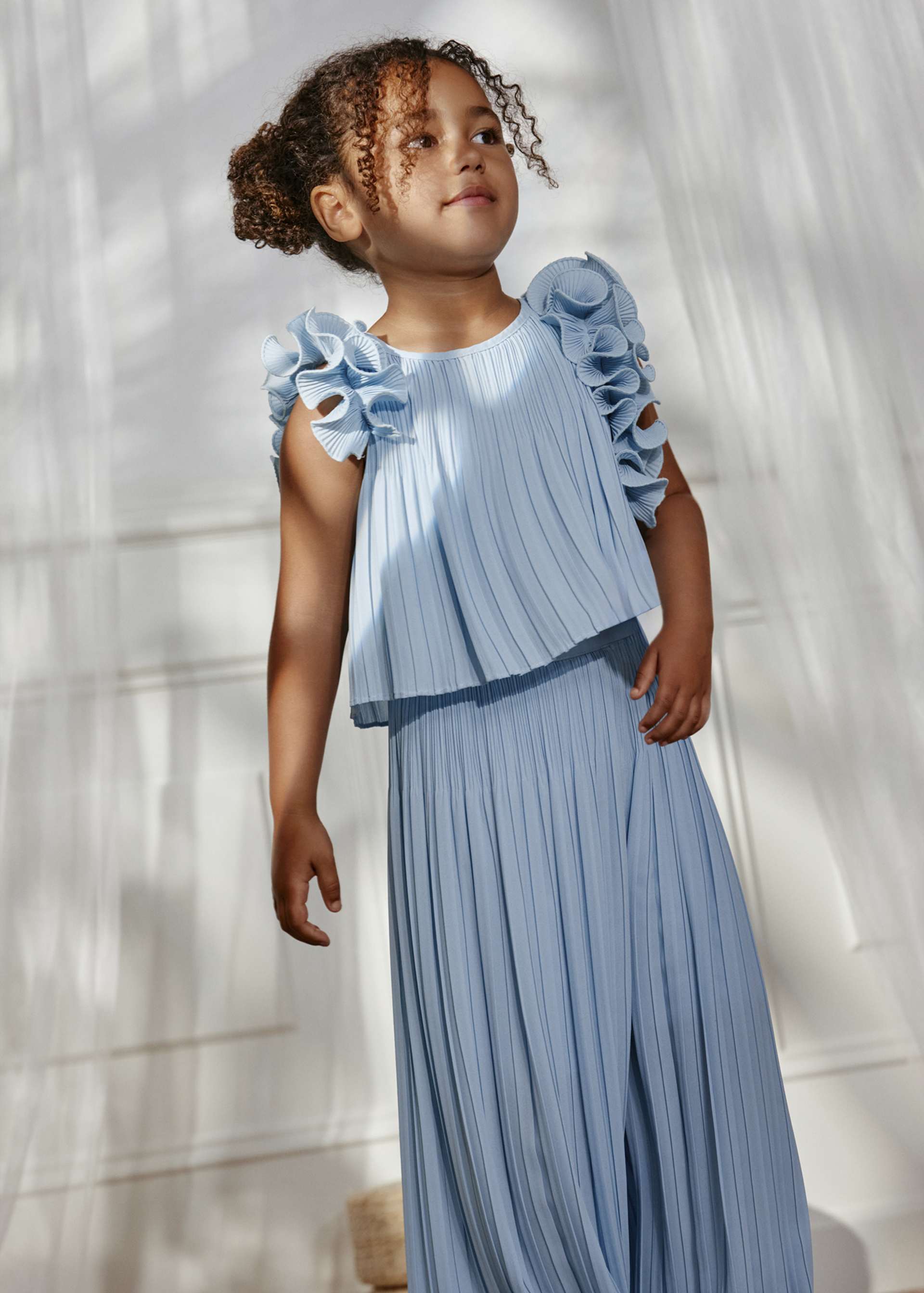 Girls' pleated chiffon trouser set