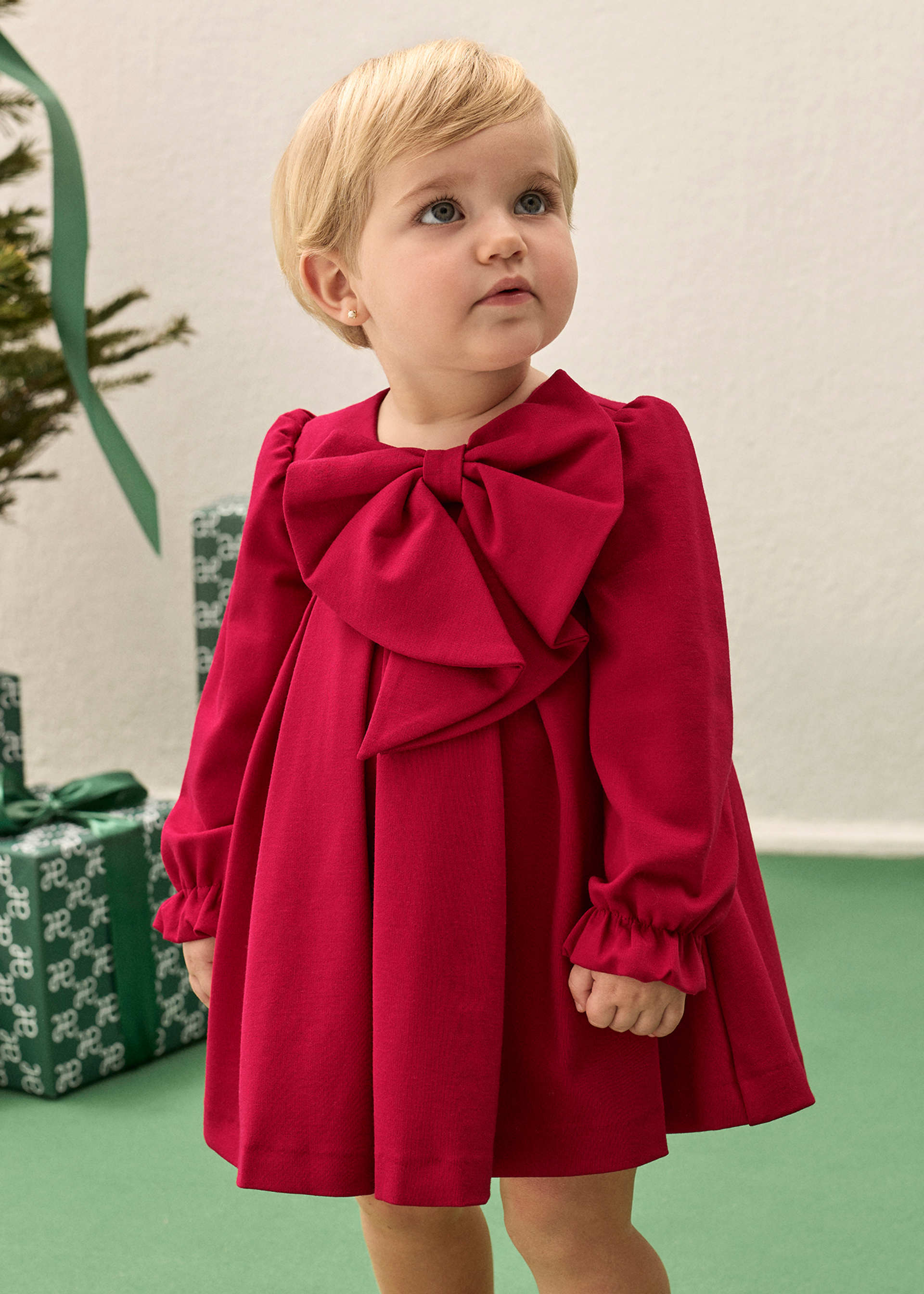 Vestido malha laço bebé menina