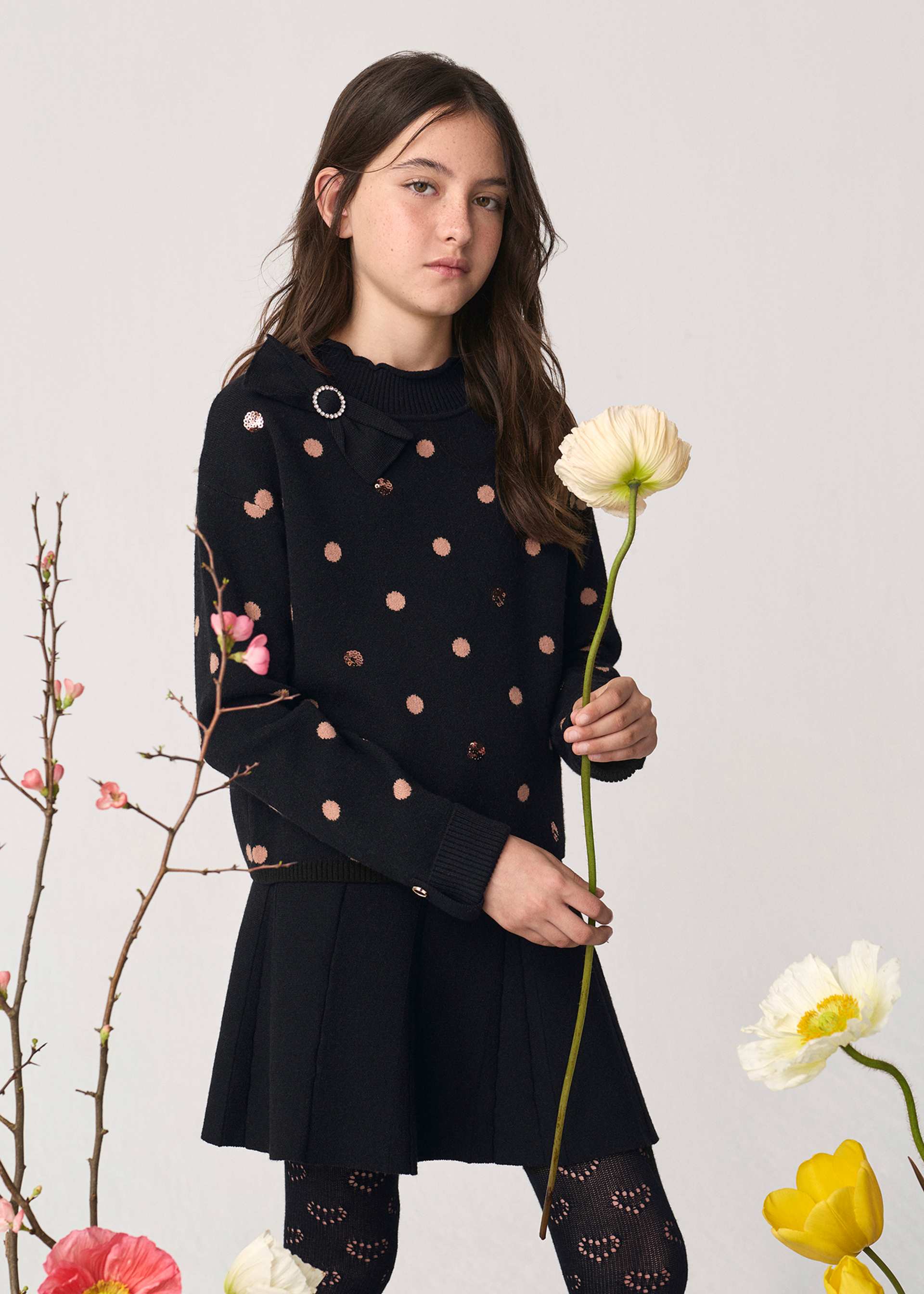 Girl Knit Polka Dot Skirt Set