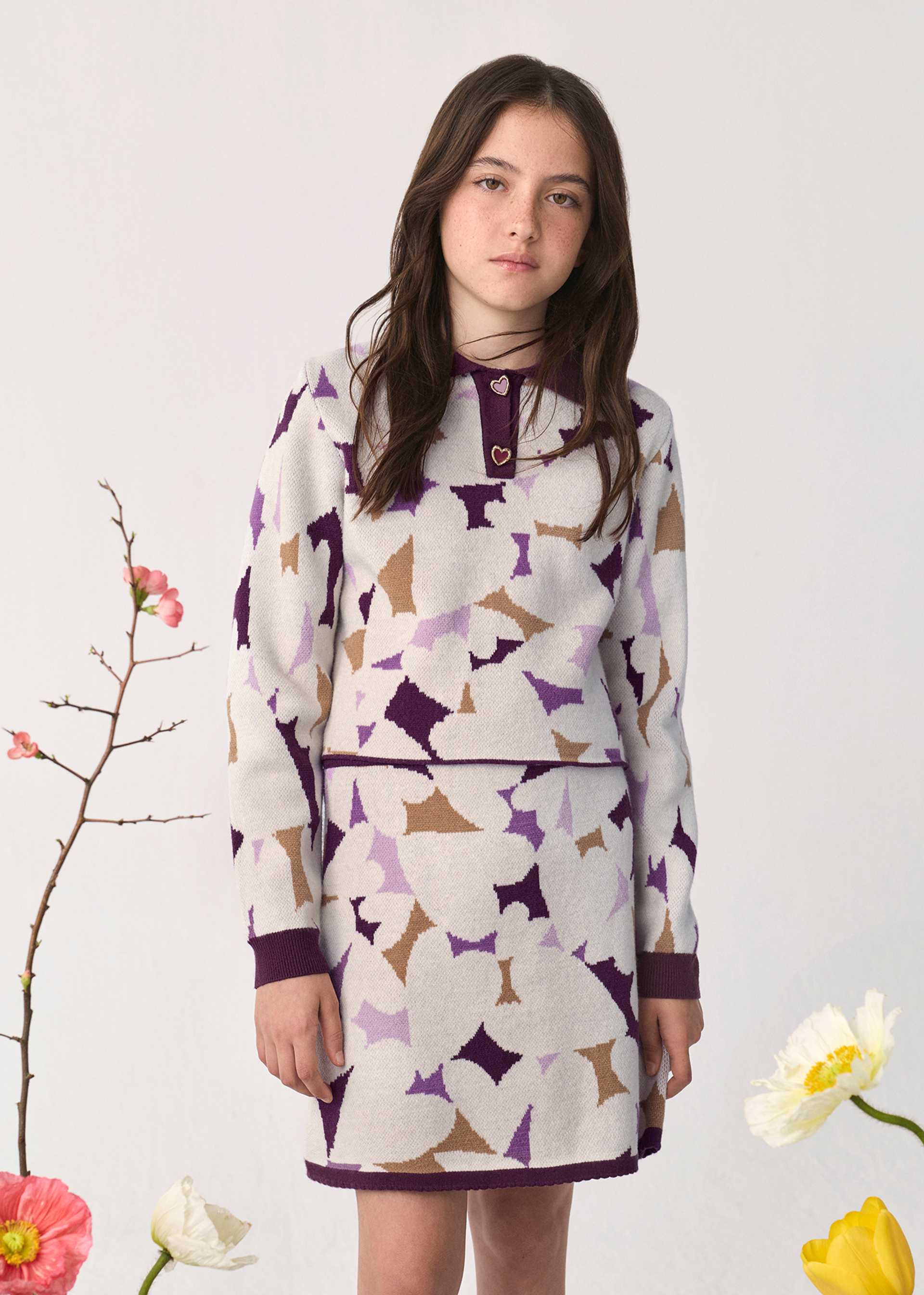 Ensemble jupe en tricot à cœurs fille