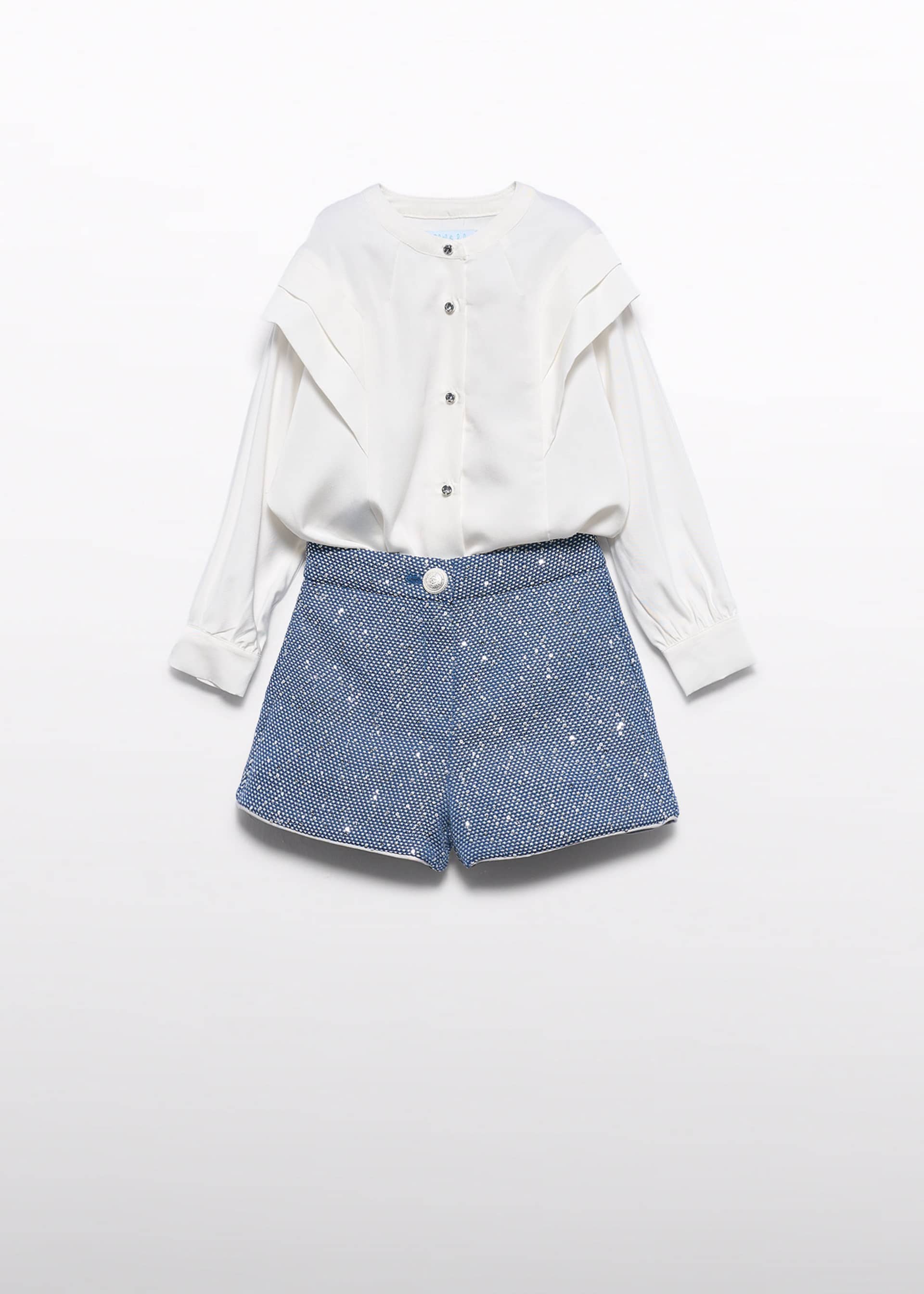 Girls' shiny denim Bermuda shorts set