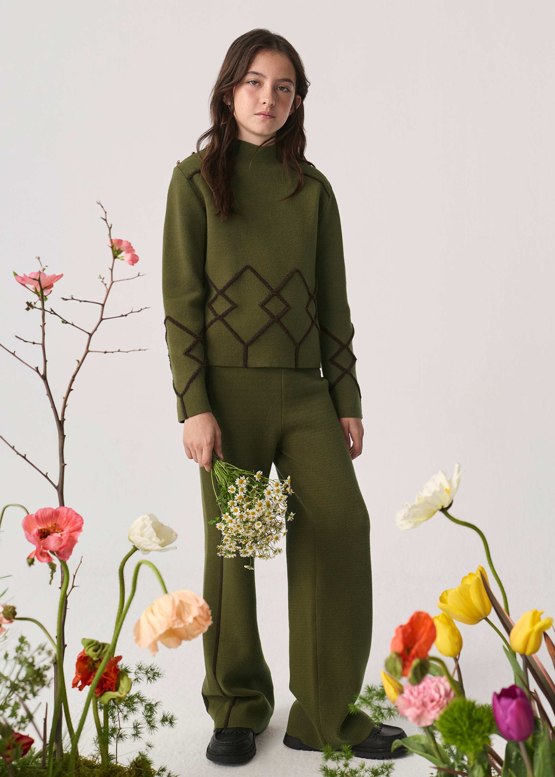 Set cu pantaloni din tricot fetita