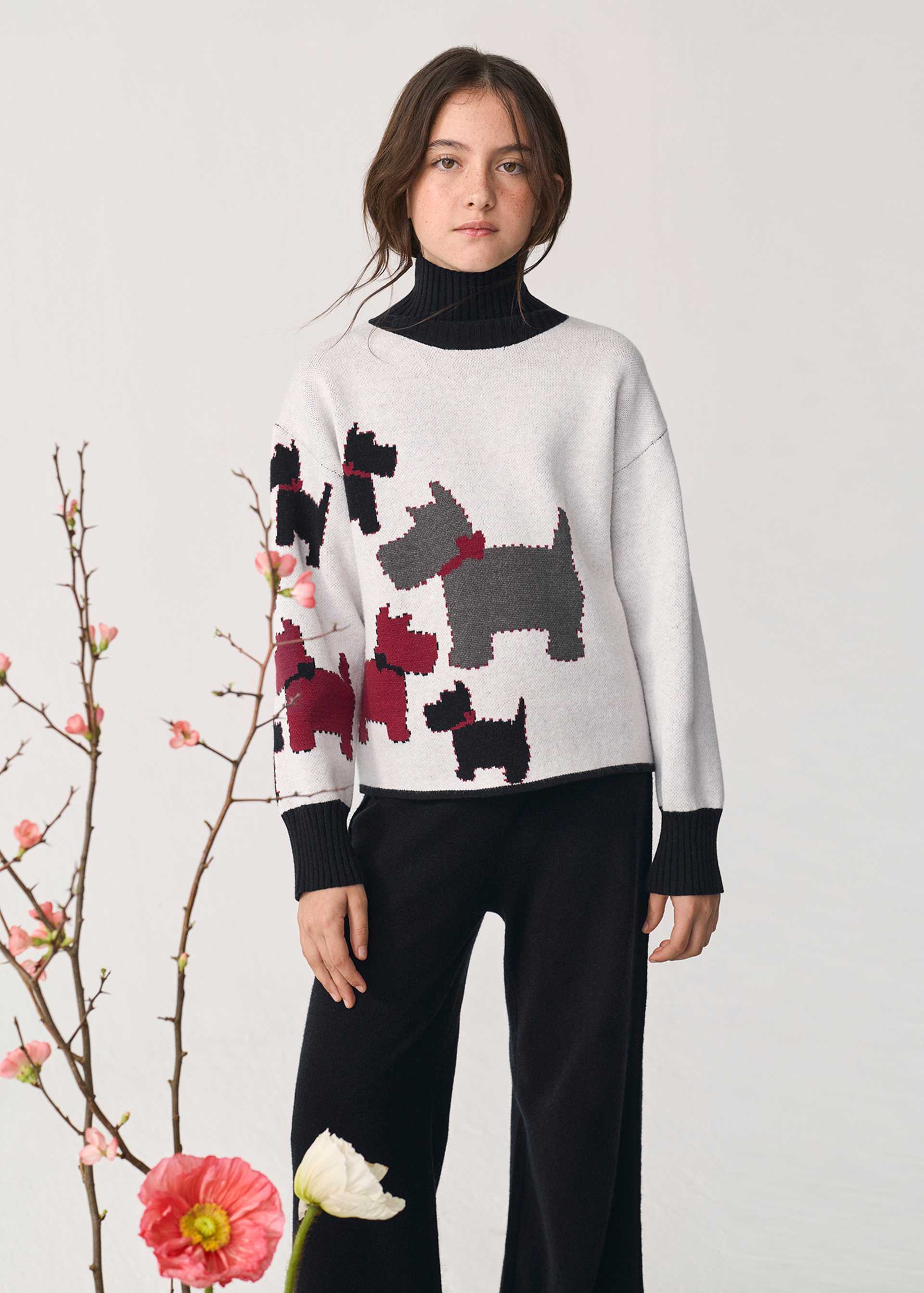 Girl Knit Pants and Sweater with Dogs Set