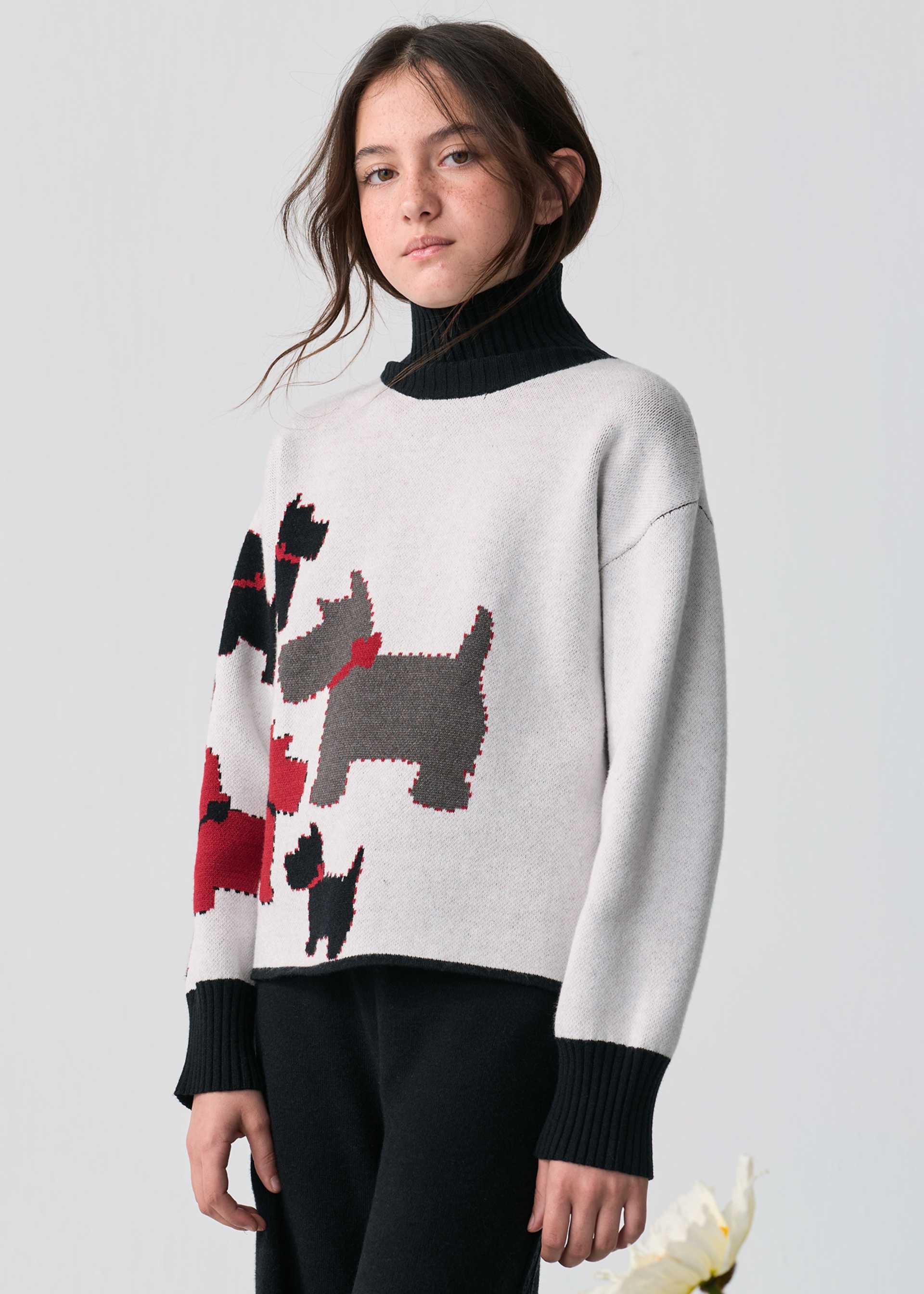 Girls' knitted dog-print trousers set