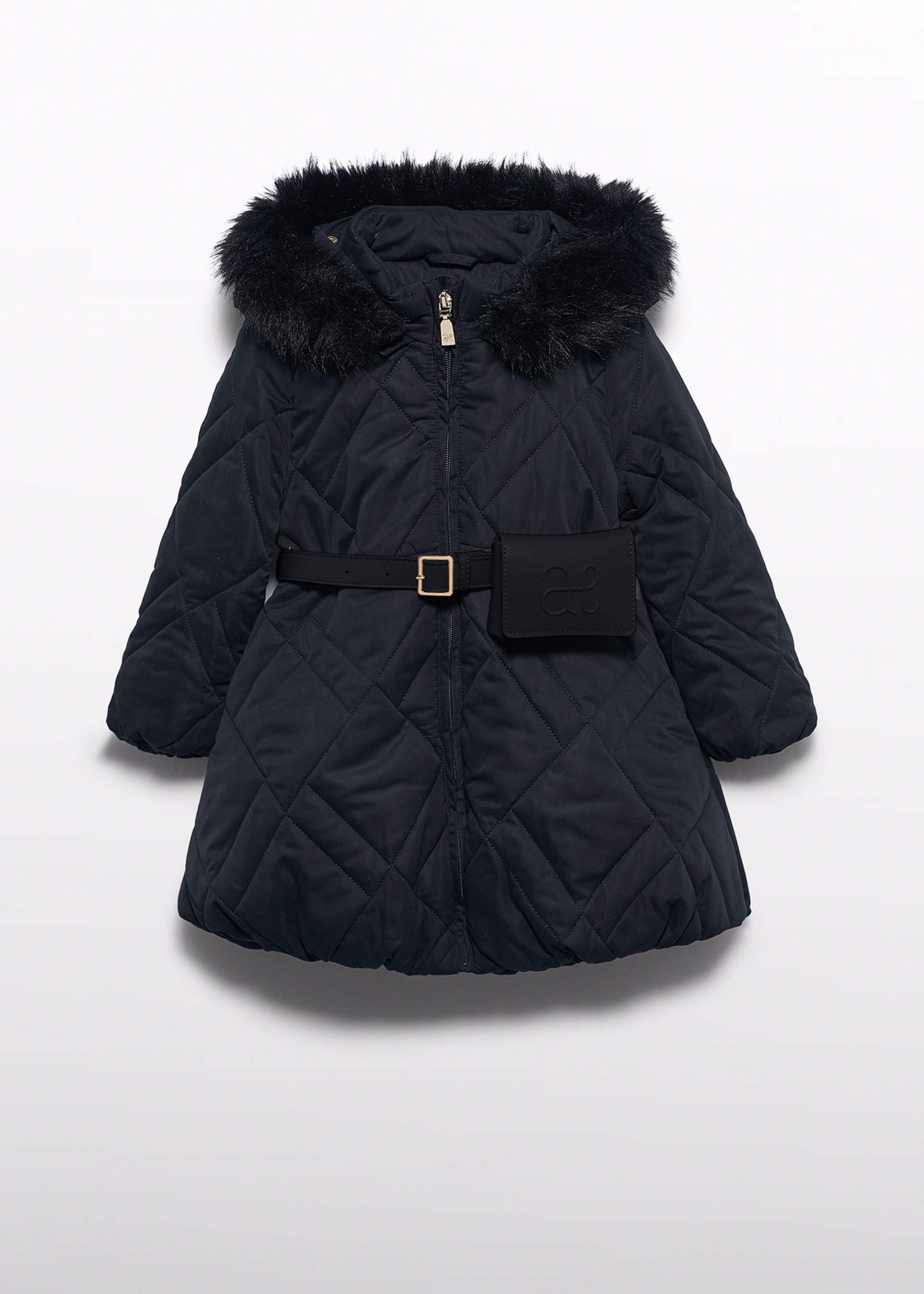 Chaquetón largo con cinturón cartera niña