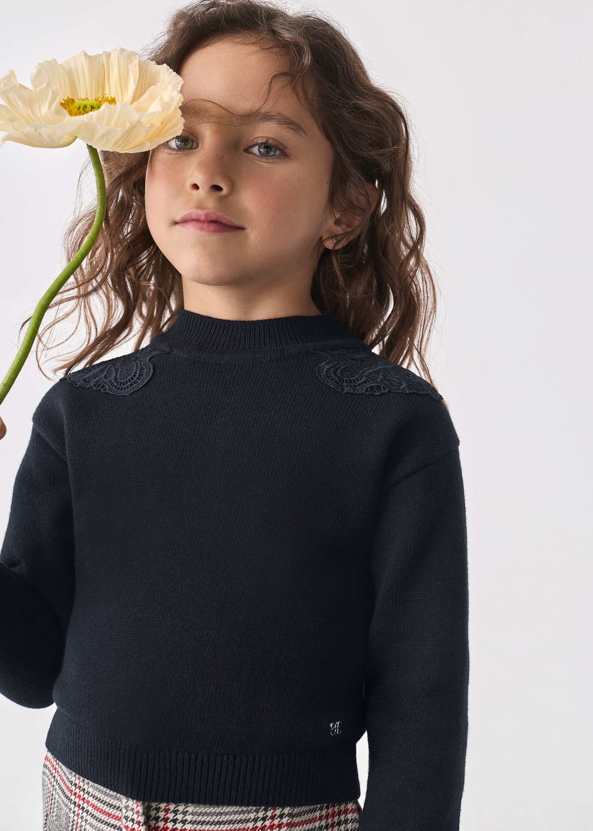 Girl Sweater with Guipure Detail