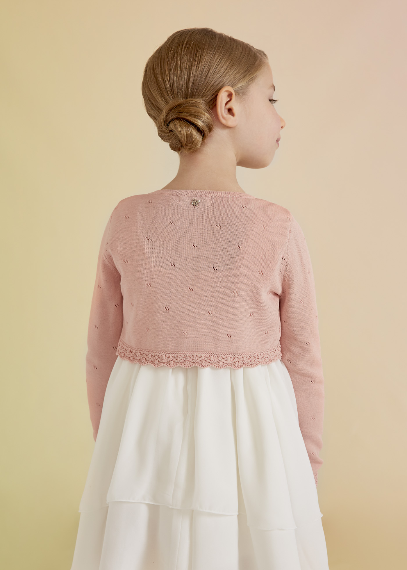 Abbie Cropped Cardigan in Baby Pink | Size Small | Acrylic/Nylon | American Threads