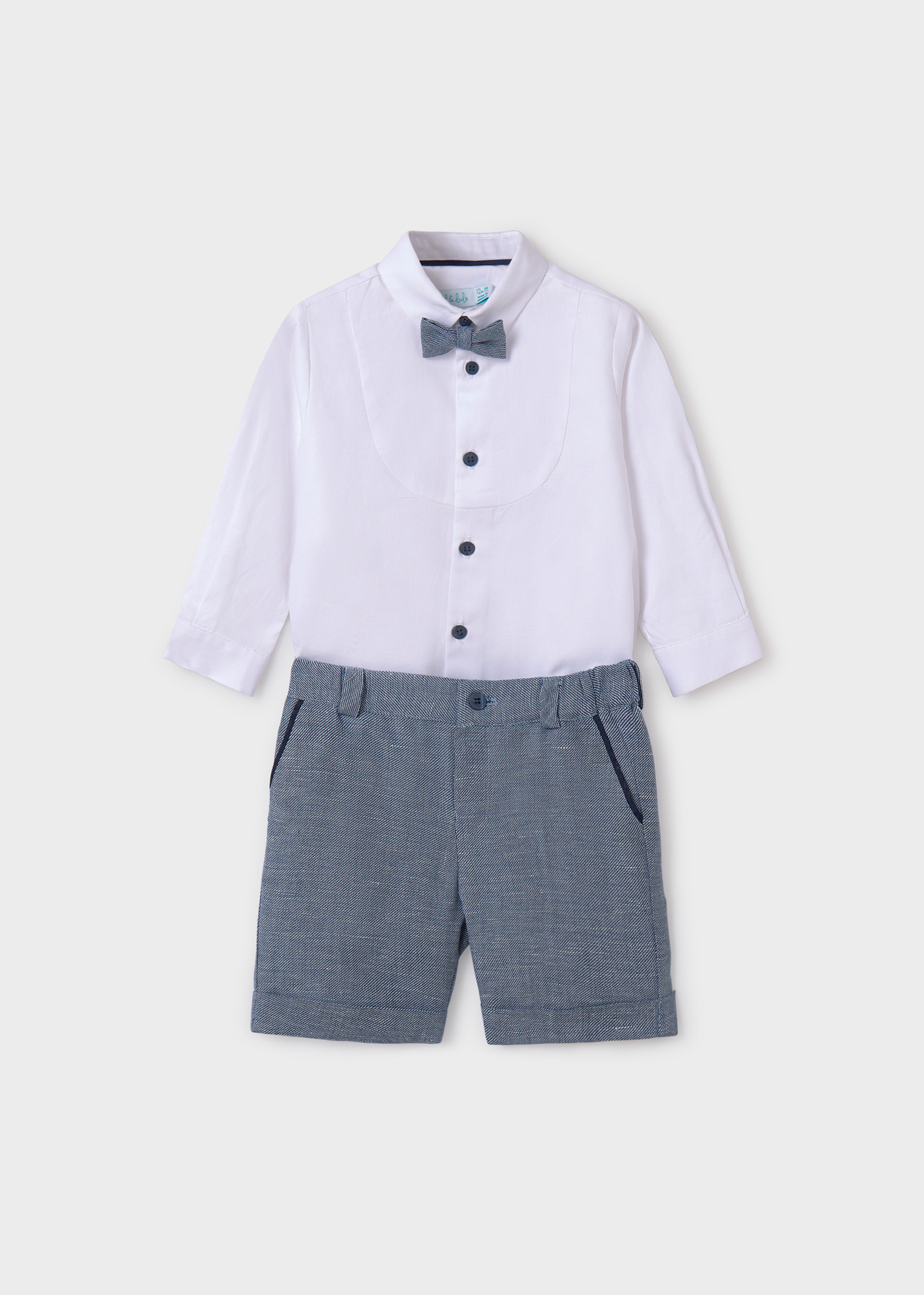 Boy Shorts and Shirt with Bow Tie Set Navy blue Abel & Lula