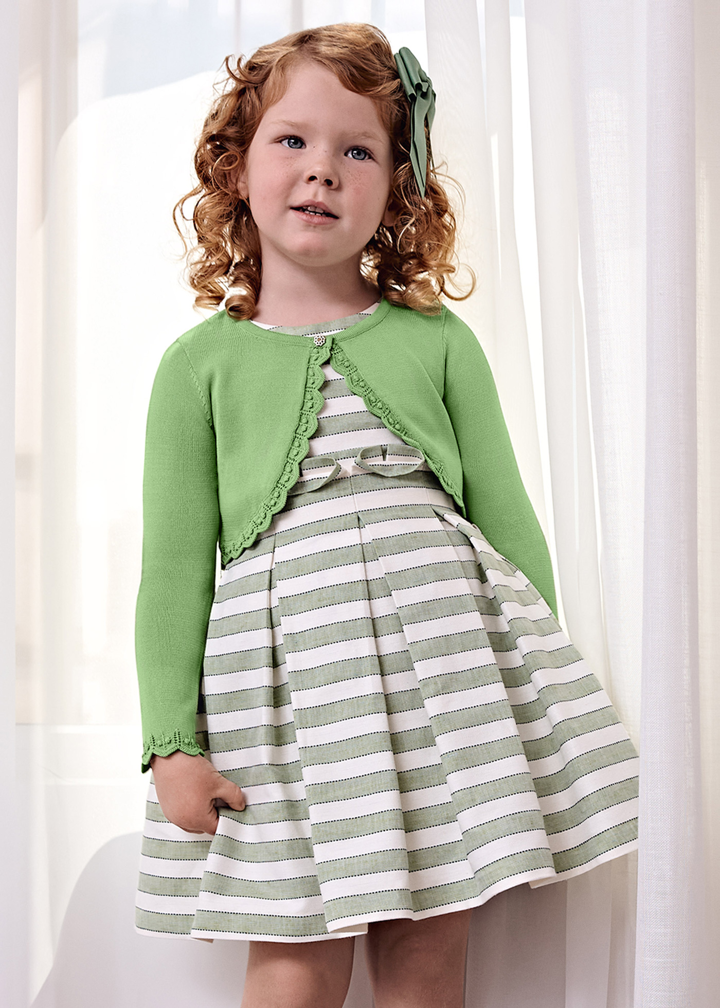 Girl cropped knit cardigan Green | Abel & Lula ®