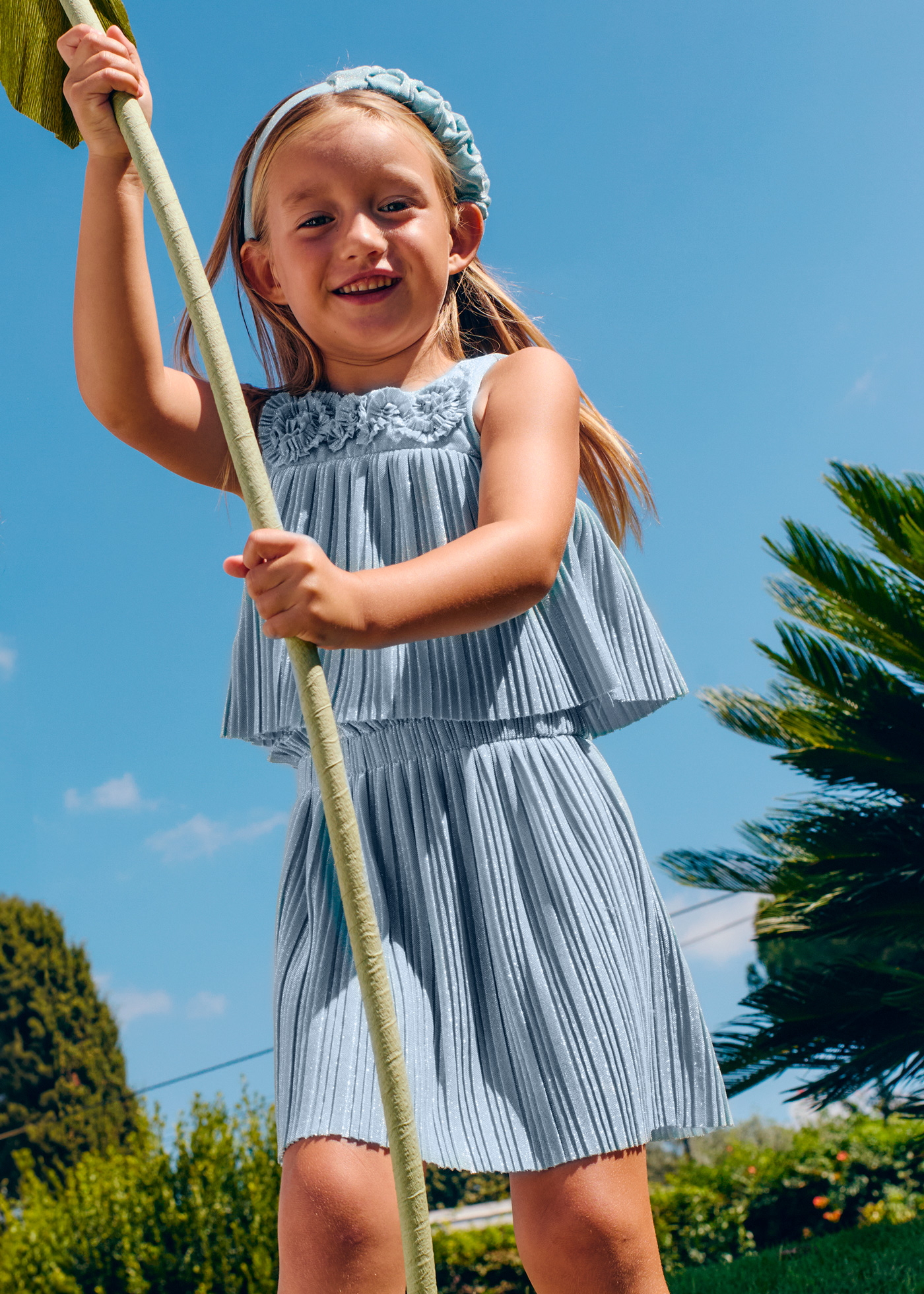 Girl pleated knit skirt set Sky blue | Abel & Lula ®