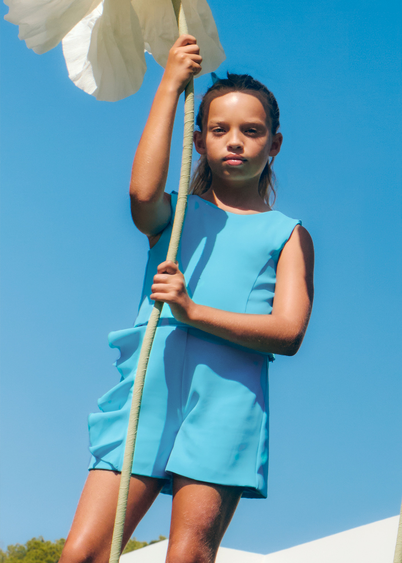 Girl crepe shorts set with ruffles Turquoise | Abel & Lula ®