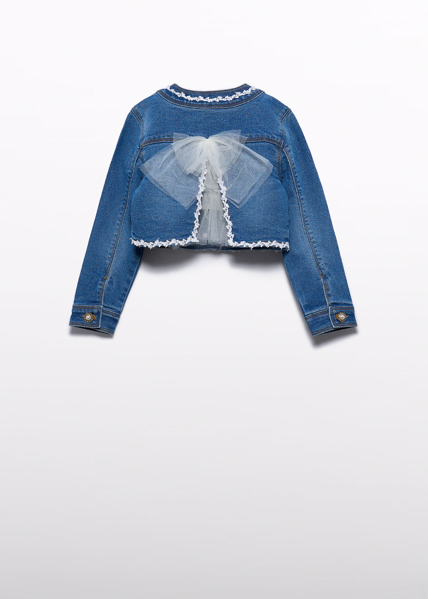 Girl denim jacket with tulle bow Bleached Denim | Abel & Lula ®