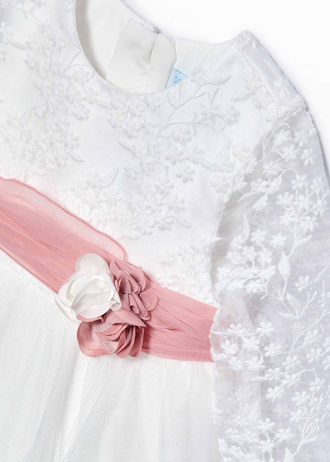 Baby Girl Tulle Dress with Contrasting Sash Cream | Abel & Lula