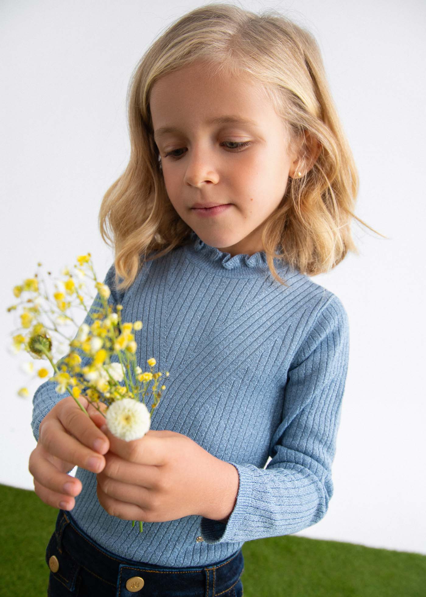 めい　0507 Girl Shiny Ribbed Knit Turtleneck Sky blue | Abel & Lula ®