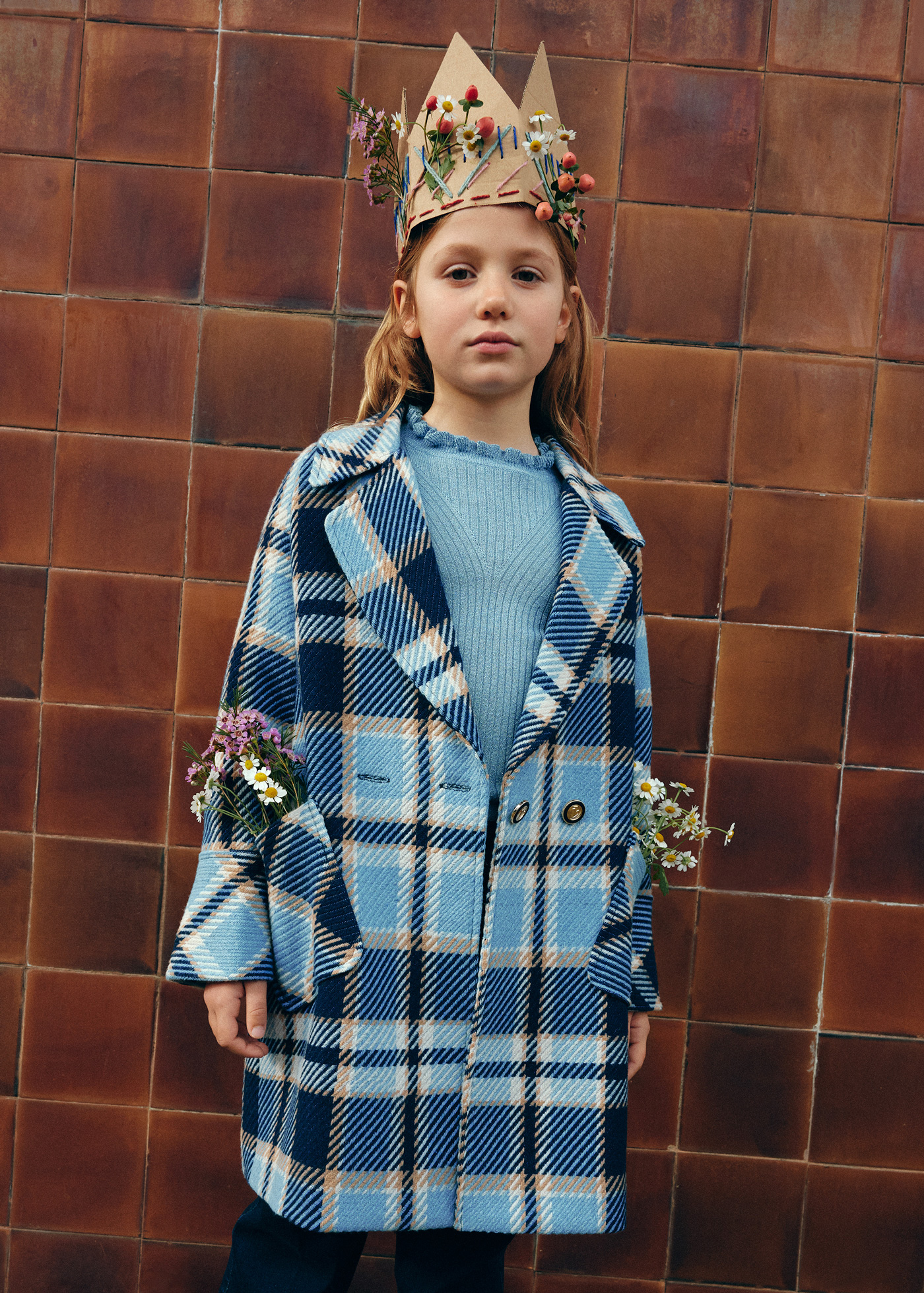 Manteau Joe - Carreaux Ecrus Bleus - Laine - Sézane