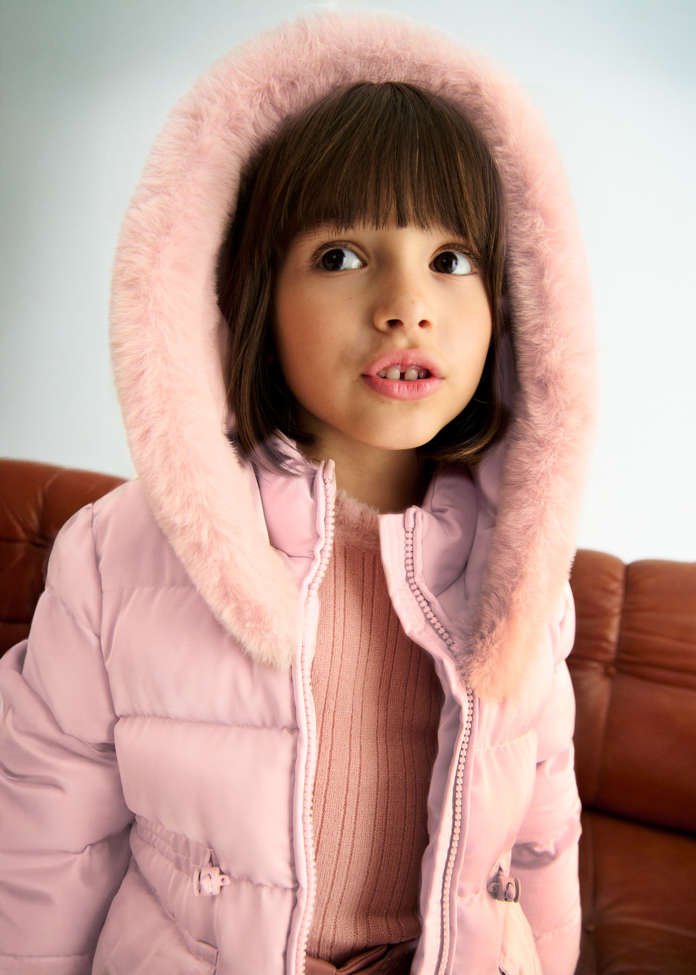 Girl Satin Coat with Faux Fur Petal | Abel & Lula ®
