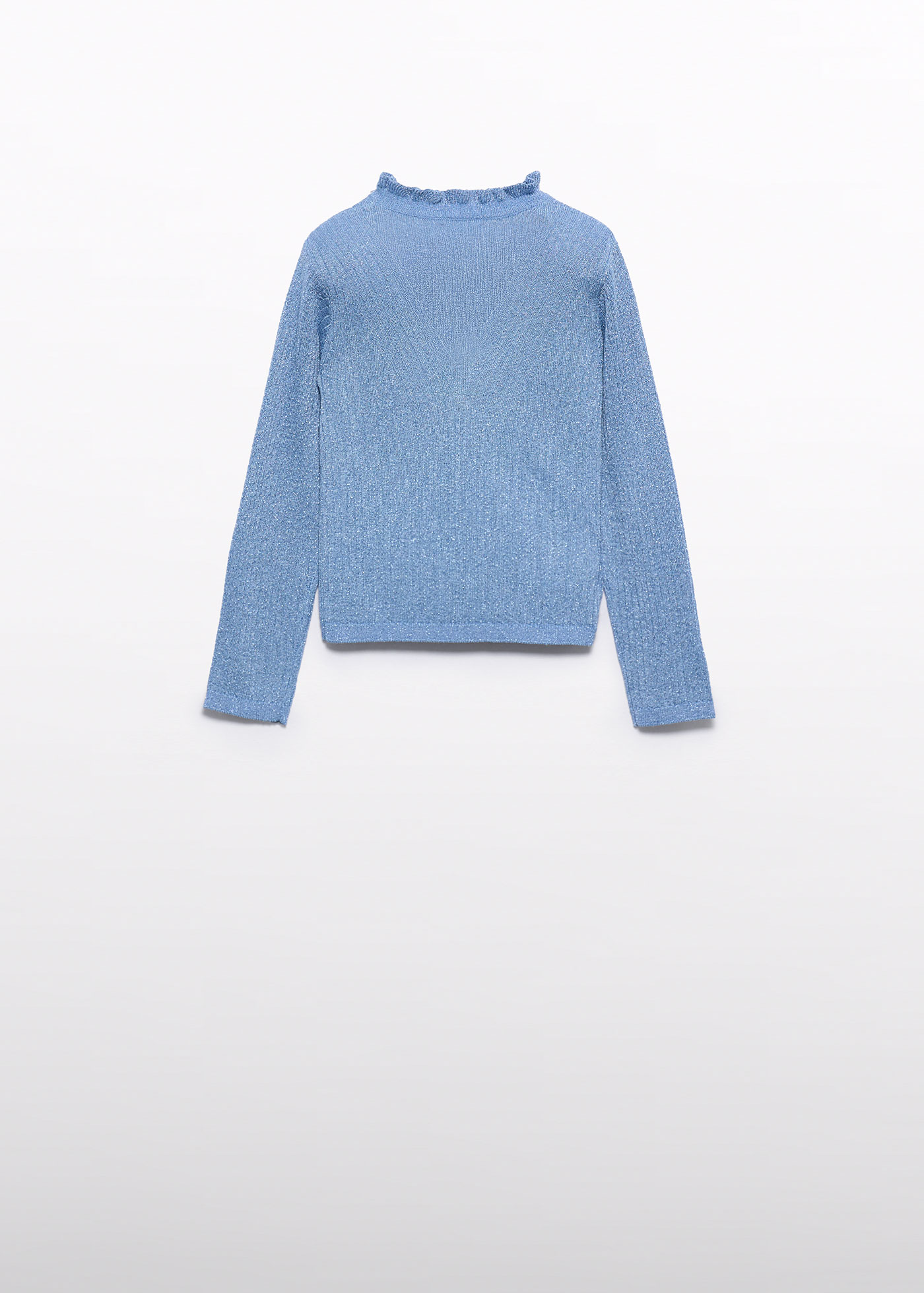 Girl Shiny Ribbed Knit Turtleneck Sky blue | Abel & Lula ®