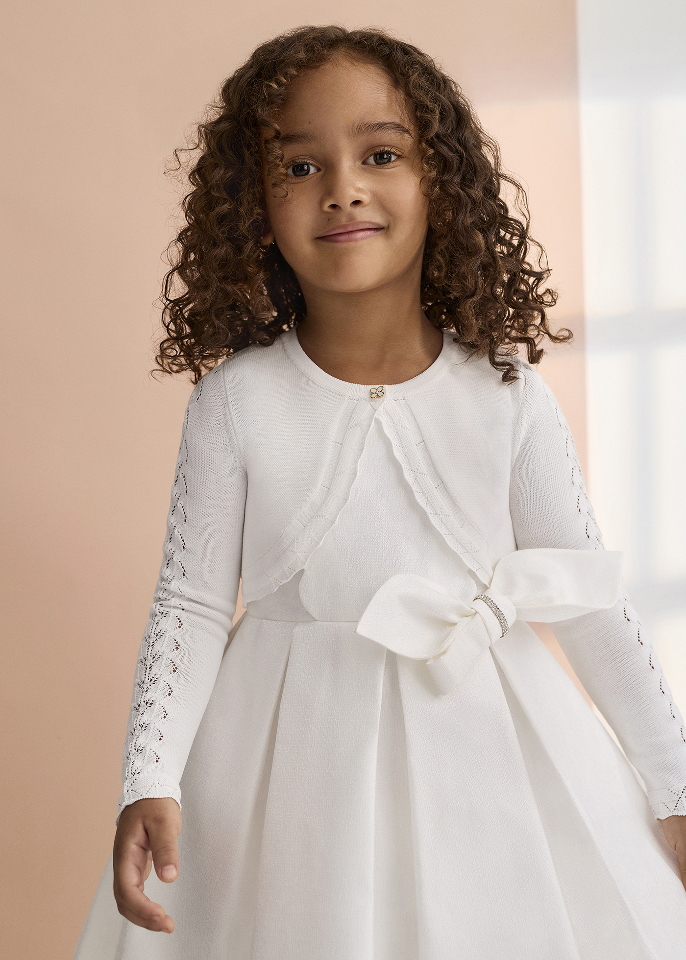 Girl 3D Floral Crepe Dress Cream | Abel & Lula ®