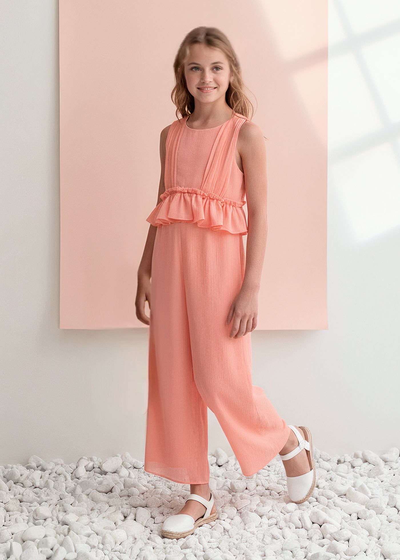Girl Bambula Chiffon Jumpsuit Coral | Abel & Lula ®